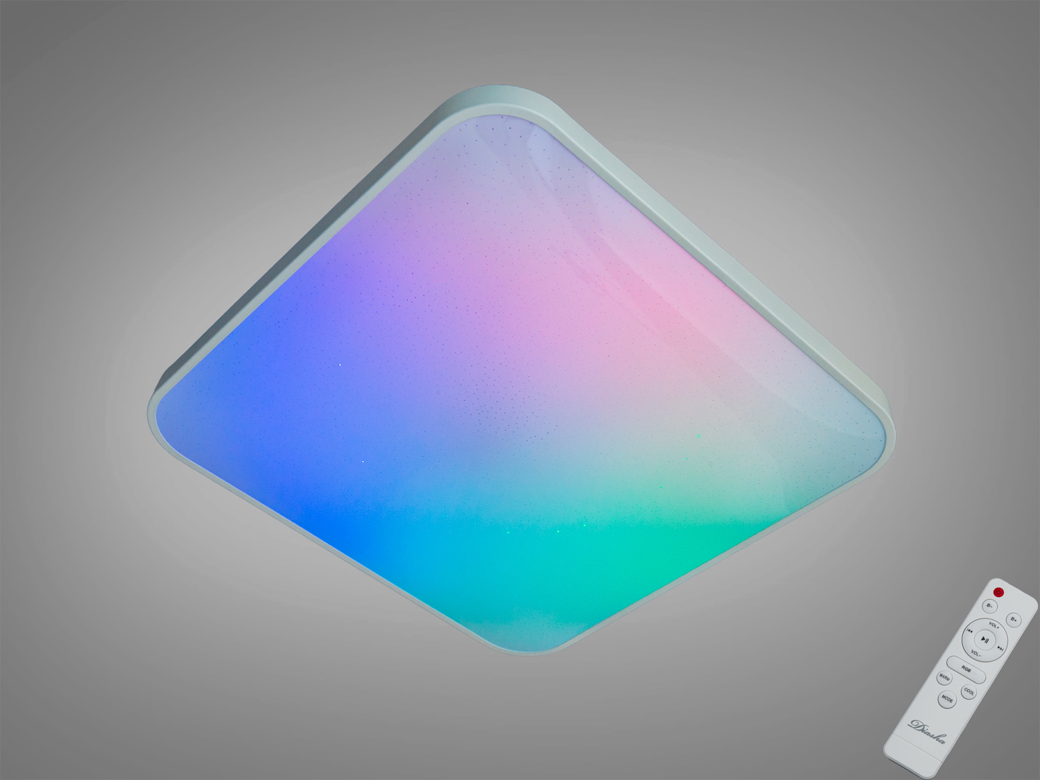 Стельова смарт LED люстра RGB, 80 Вт, для до 14 м². Керування пультом і через додаток iLink, регулювання білого та RGB режимів, білий корпус.