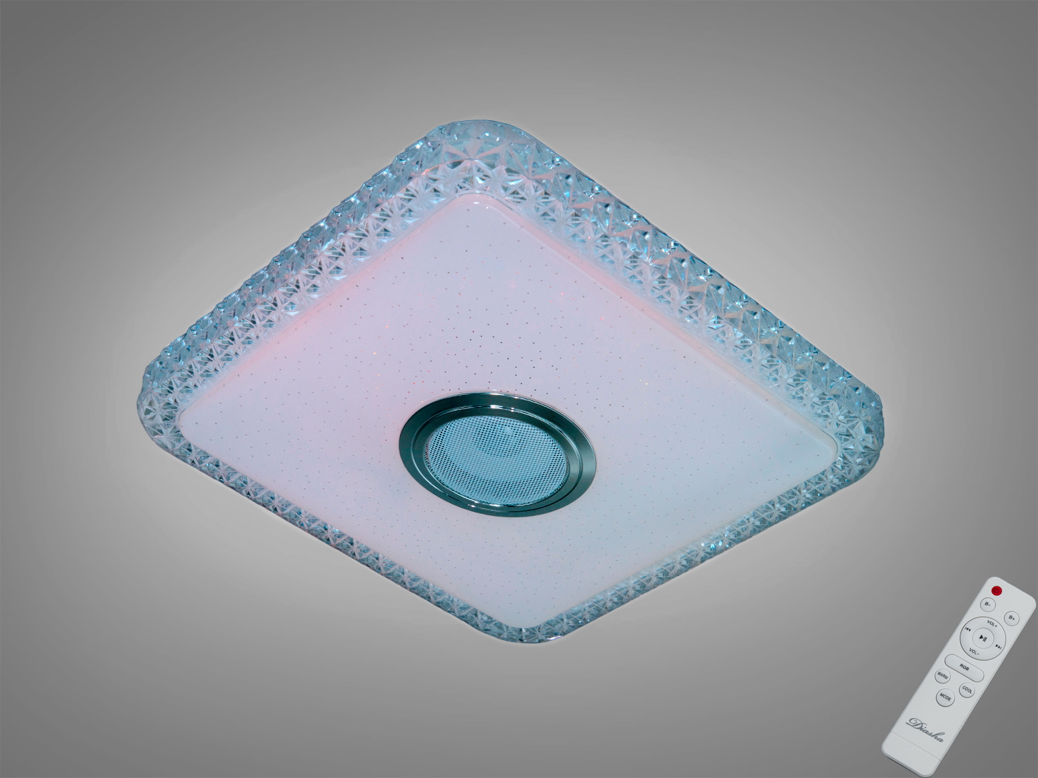 Стельова LED смарт люстра 45 Вт з RGB і Bluetooth-колонкою. Керування через додаток i-Link і пульт, таймери, музичний ритм. Для кімнат до ≈8 м².