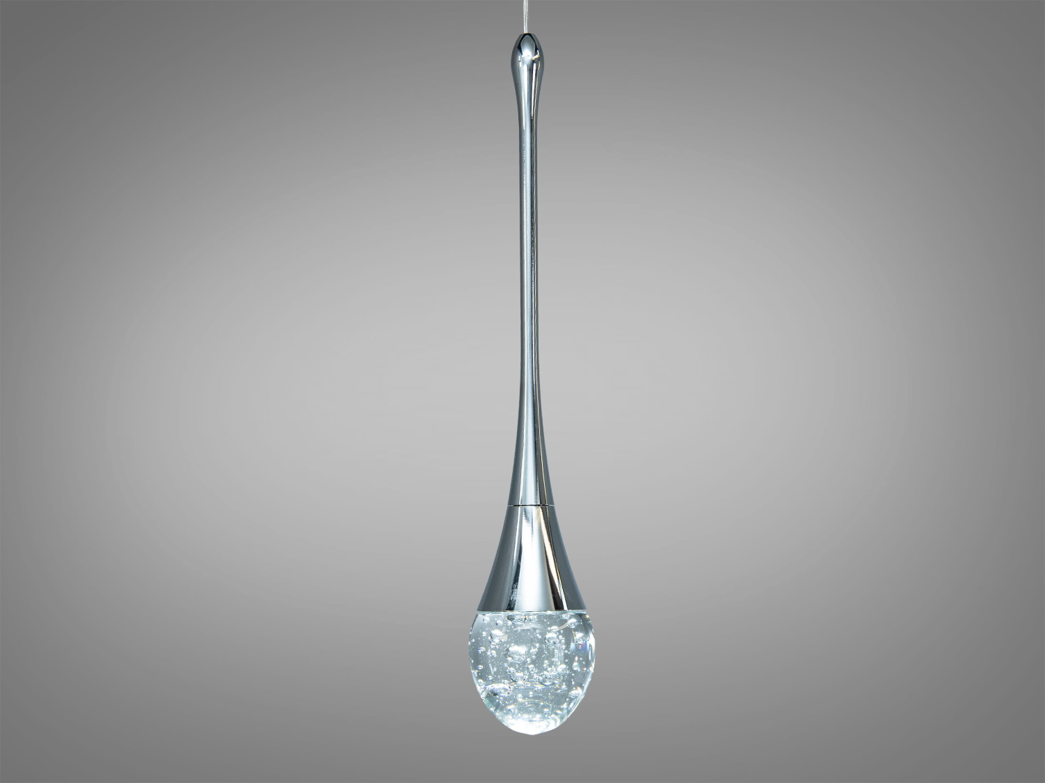 Підвісний світильник з металевими елементами, краплеподібна форма з прозорим склом, що підкреслює сучасний стиль. Підходить для кухонь і віталень.