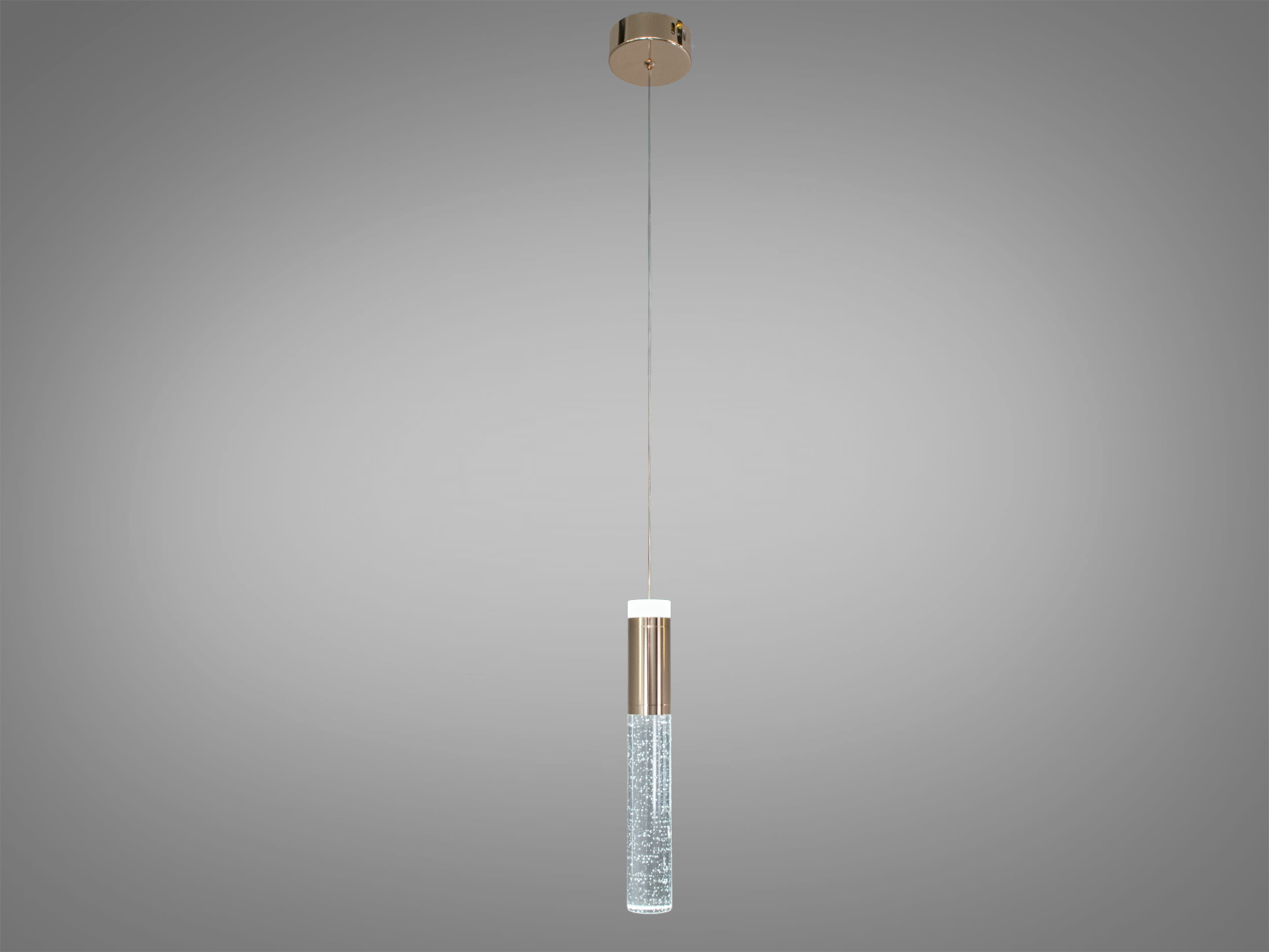 Підвісний світильник з довгим шнуром для регулювання висоти. Прозорий акрил з бульбашками додає естетичності.