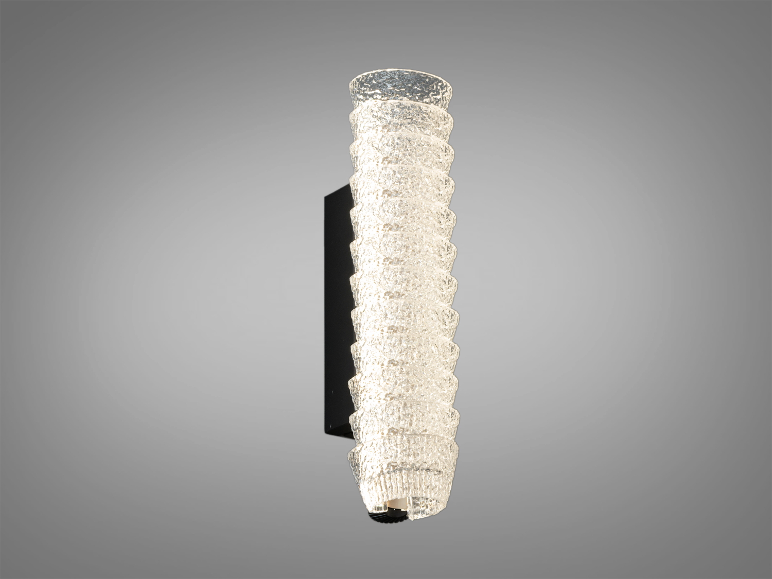 Настінний світильник з прозорим рельєфним акрилом, що нагадує хвилі, в чорному корпусі. Підходить для сучасного інтер′єру.