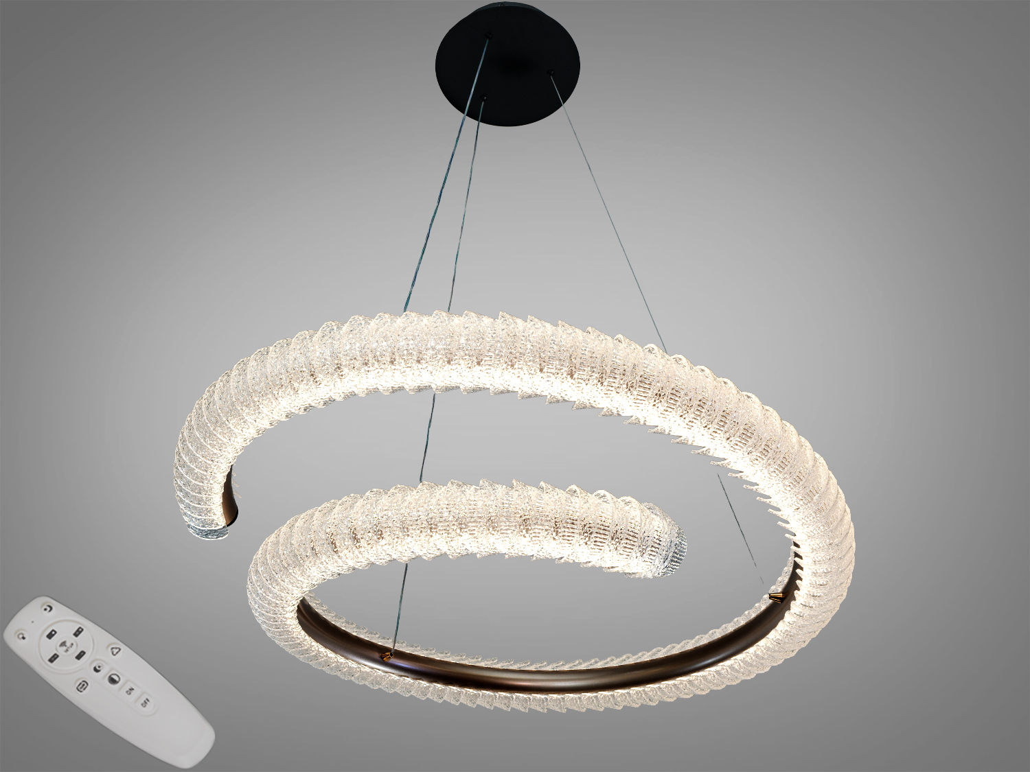 Підвісна спіральна люстра з пультом керування, що підходить для сучасного інтер′єру. Акриловий матеріал додає елегантності.