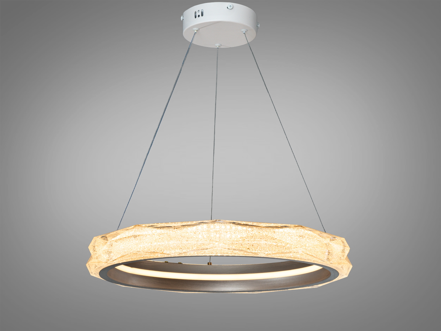 Круглий підвісний світильник з металу, з теплим світлом, ідеальний для вітальні.