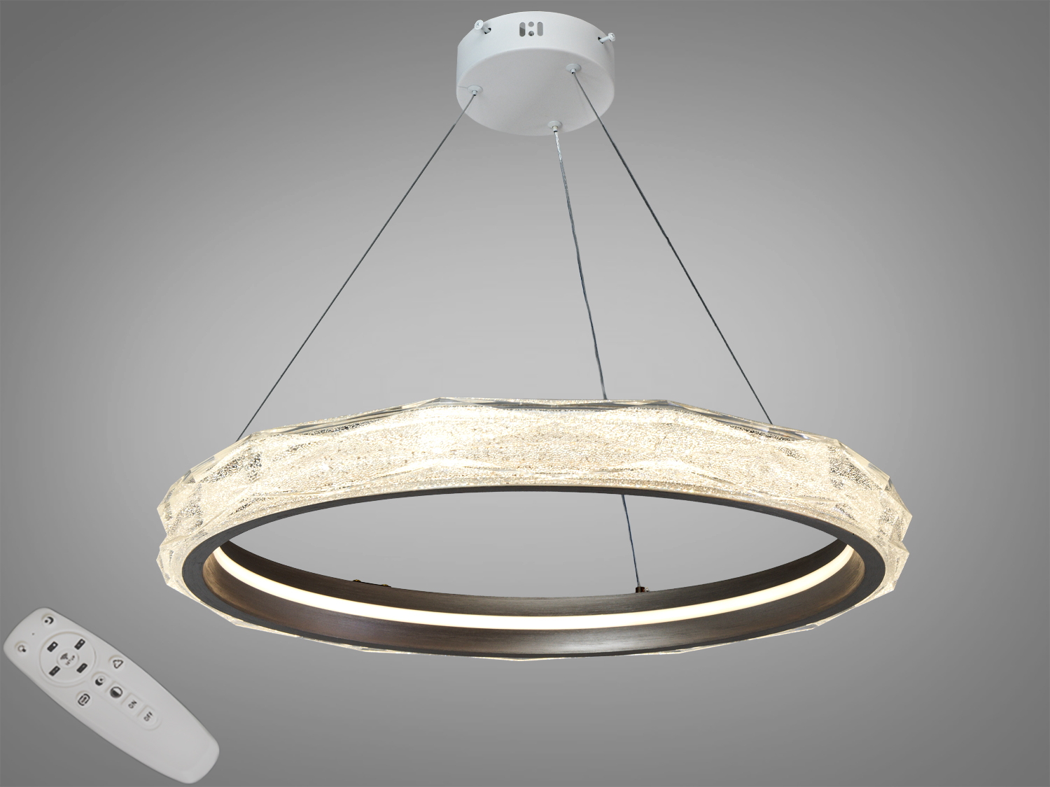 Підвісна LED-люстра Diasha, шампань: 51 Вт, 2805 лм, діаметр 50 см, до 9 м². 3 температури світла 3200/4100/6500K, пульт і настінний вимикач, регульована висота.