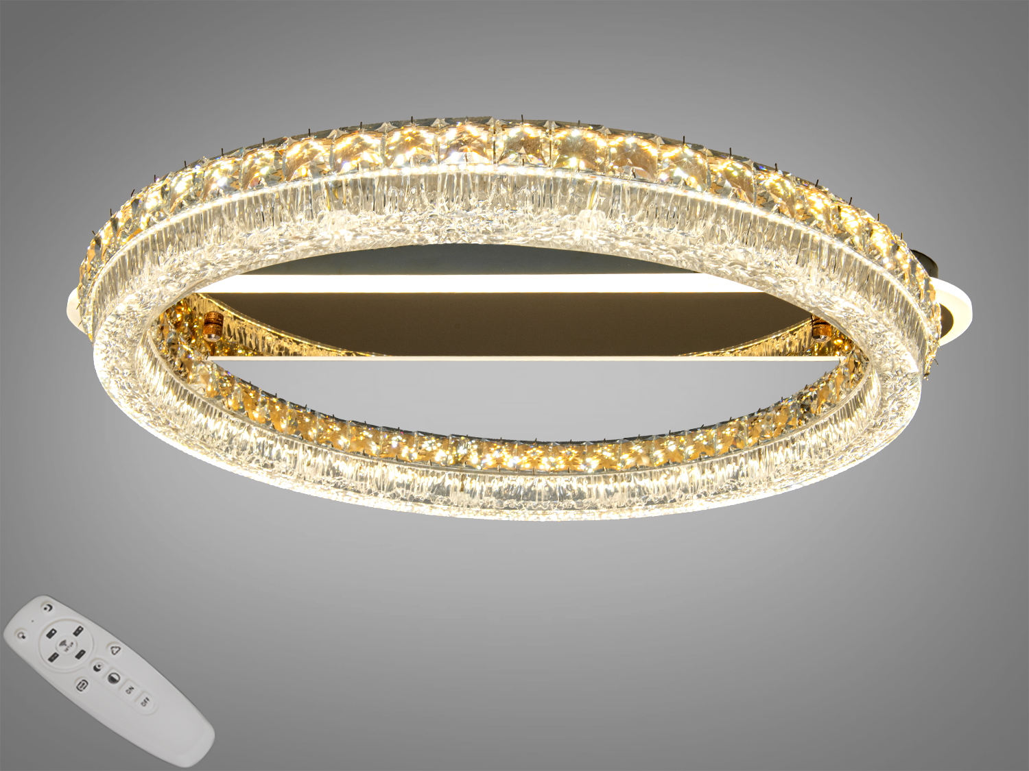 Стельова LED люстра Diasha, 112 W, 6160 lm, золото. Пульт і вимикач, 3 кольорові температури, регулювання висоти, для приміщень до ~20 м².