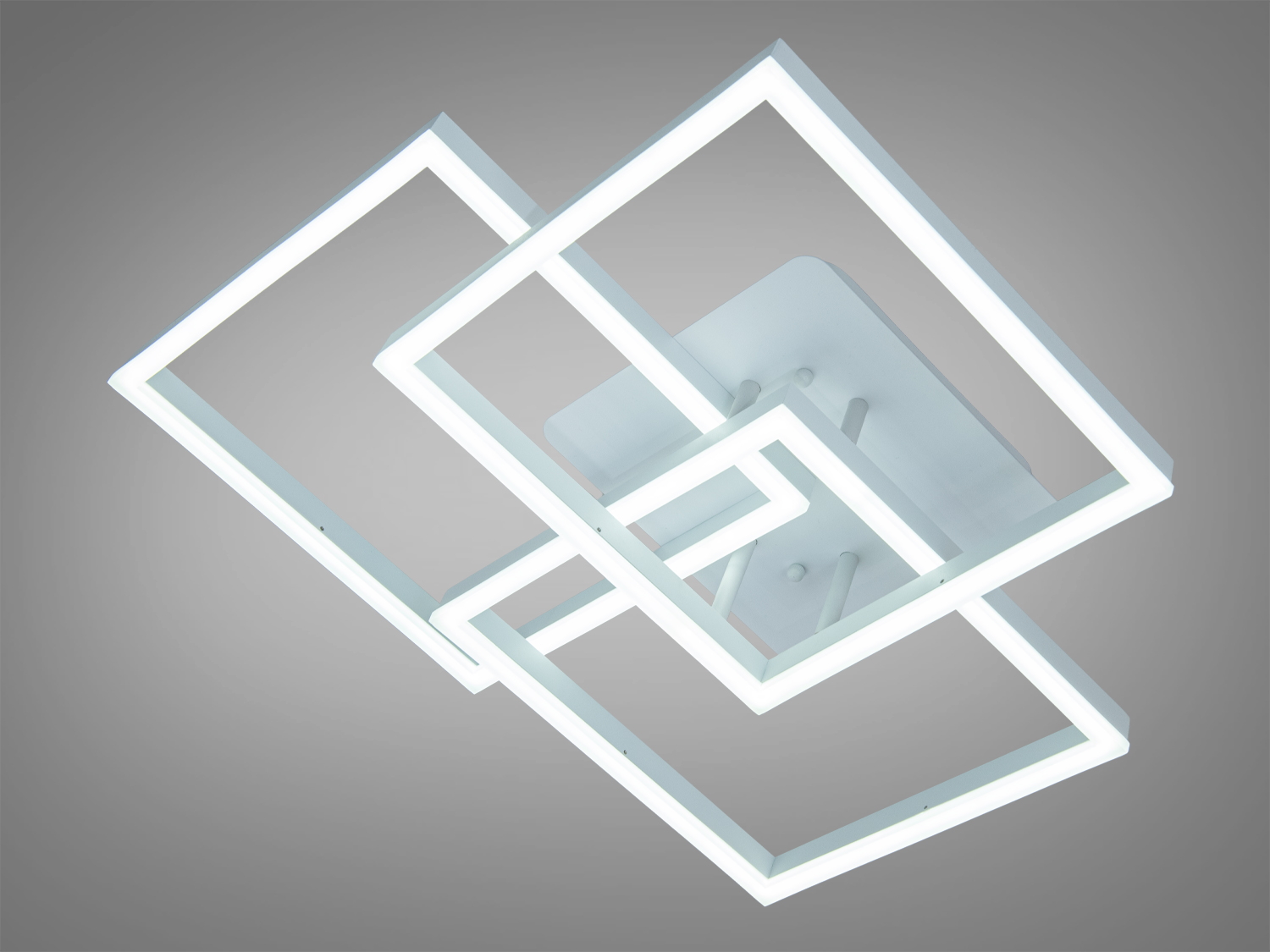 Стельова LED-люстра MX11058, біла, 90 Вт. Три квадратні рамки, площа 15–17 м², настінне керування без пульта. Плоский монтаж для сучасних інтер’єрів.