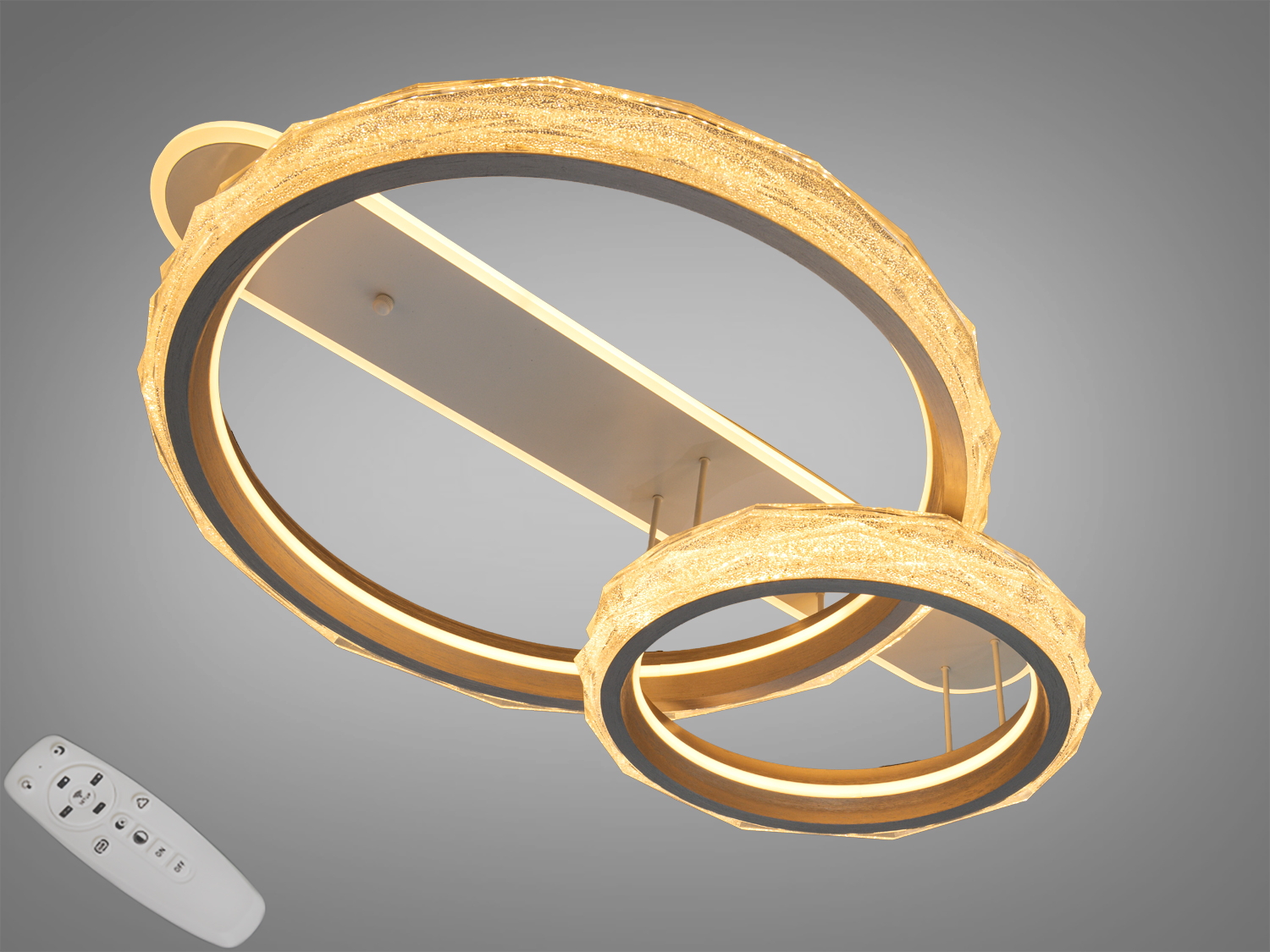 Світильник із двома акриловими кільцями, що світяться, та пультом дистанційного керування. Підходить для сучасних інтер′єрів.