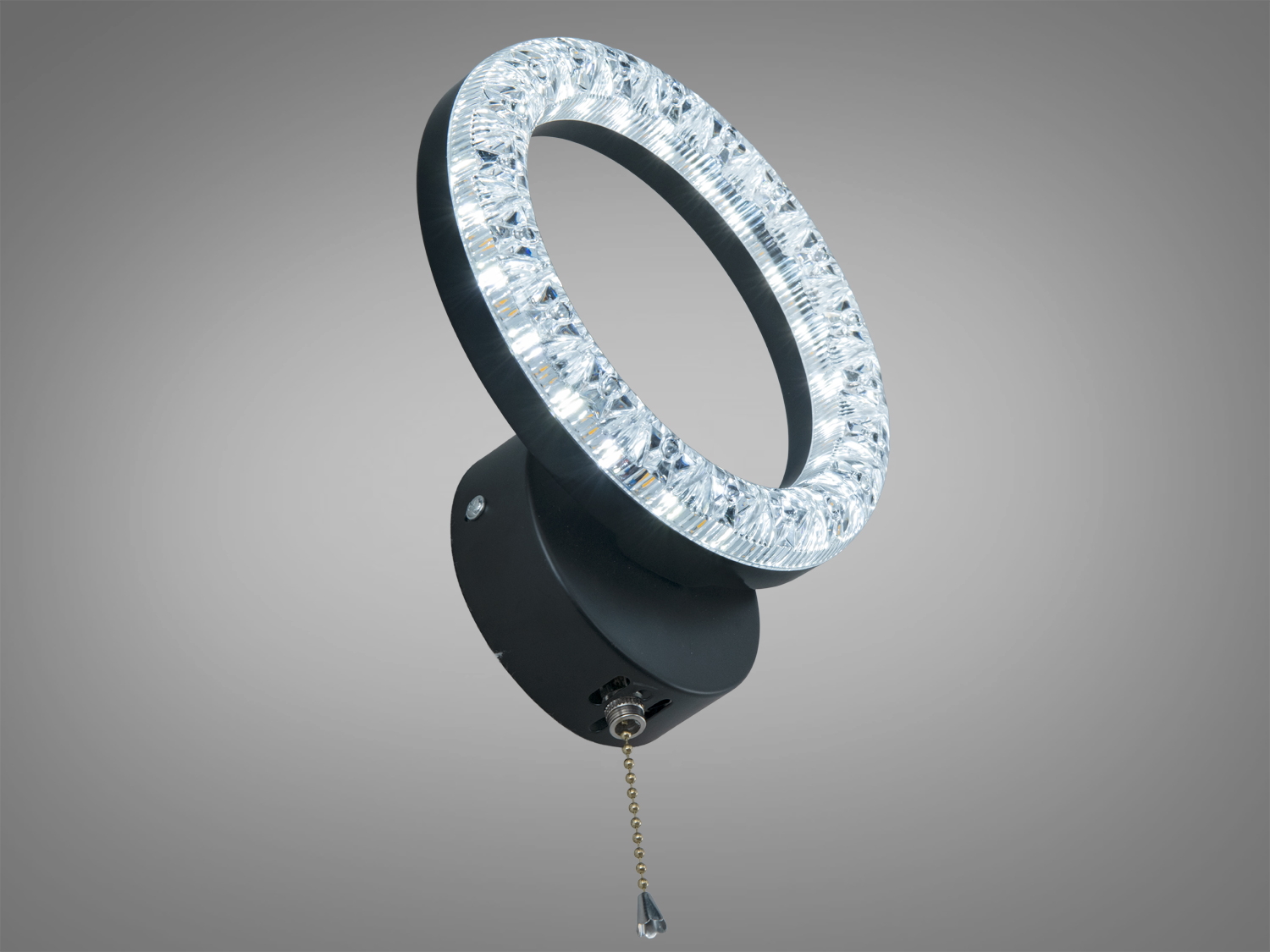 Настінний світильник з круглою формою, чорний корпус, холодне світло, підходить для офісного інтер′єру.