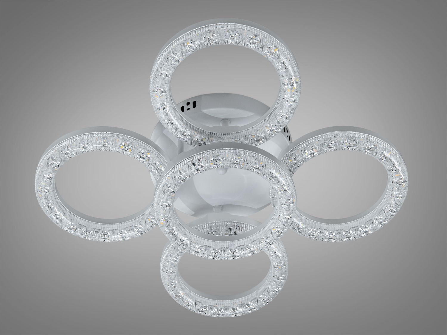 Стельова LED люстра Diasha біла, 73 Вт, 5 кілець, акрил, без пульта. Рівномірне світло для кімнат до близько 12 м², лаконічний сучасний дизайн.