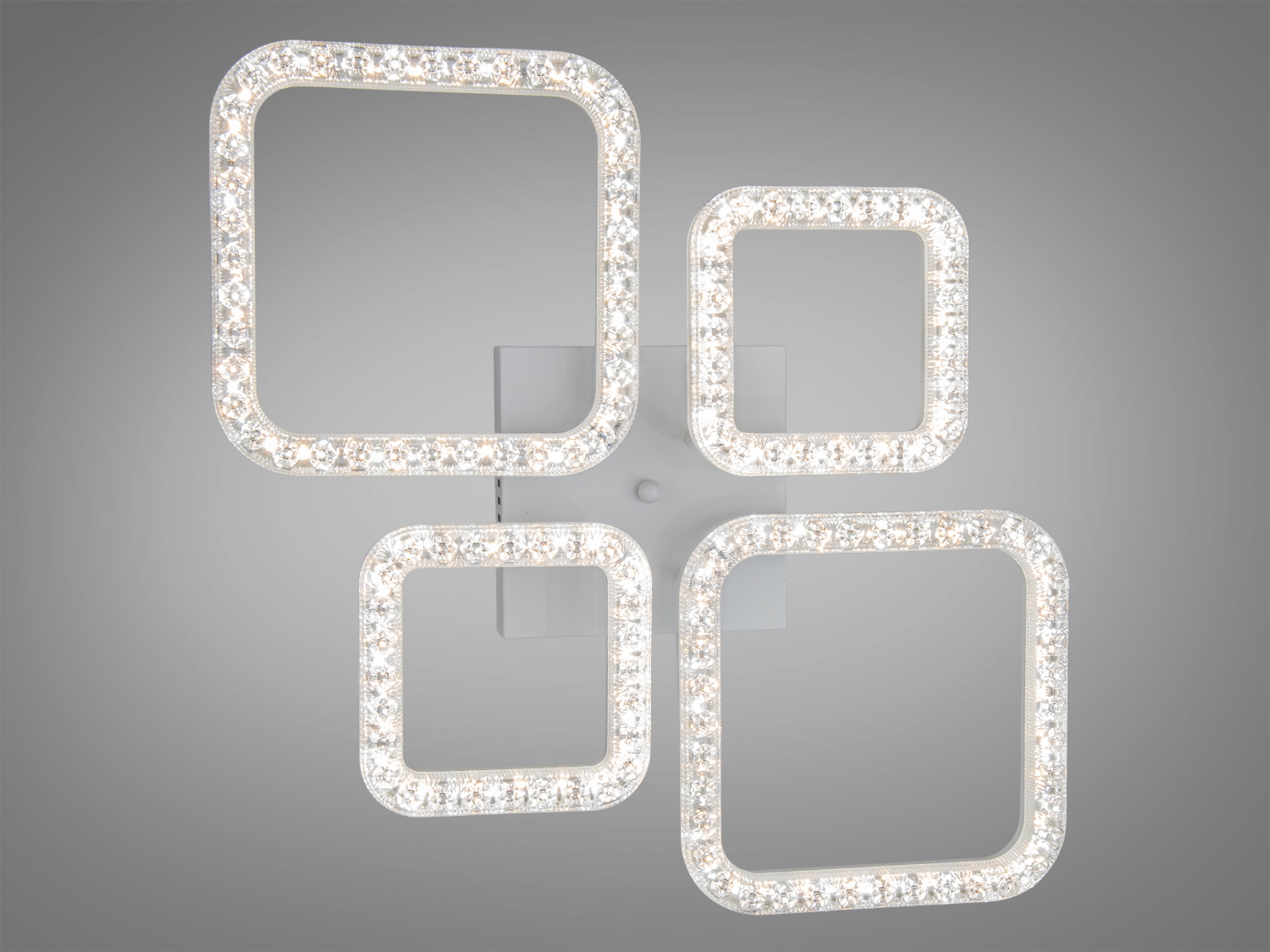 Квадратний світильник із кришталевими вставками, холодне світло, стельовий монтаж.