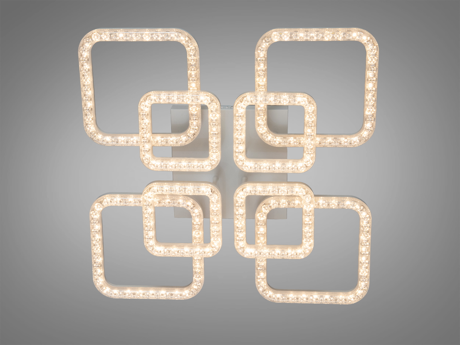 Стельова LED люстра 140W, біла, 8 модулів. Рівномірне освітлення кімнат до 24 м², акрилові розсіювачі, керування настінним вимикачем.