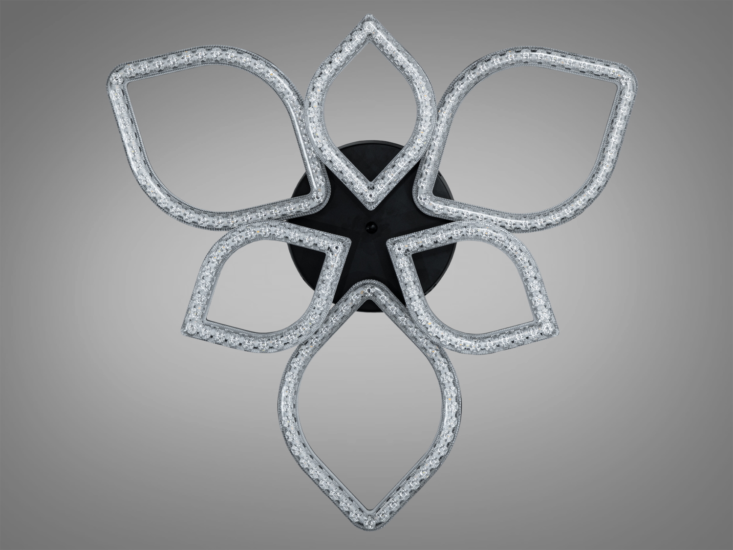 Світильник для стелі з шістьма пелюстками, що випромінює нейтральне біле світло, підходить для офісних приміщень.