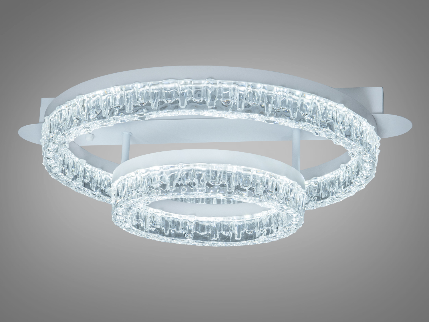 Біла стельова LED-люстра MX78203-400+200WH 60W з двома акриловими кільцями та декоративними бульбашками. М’яке рівномірне світло для кімнат середньої площі.
