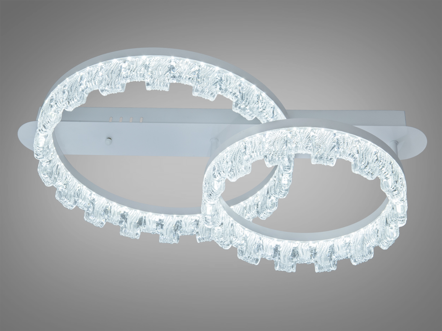 Стельова LED люстра Diasha MX78205-400+300WH, 64 Вт, біла. Два акрилові кільця з декоративними бульбашками, м’яке рівномірне світло для сучасних інтер’єрів.