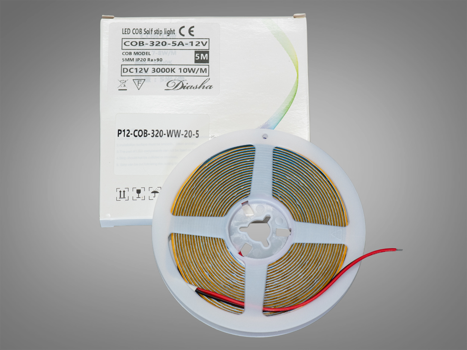 COB LED стрічка 12В, 320 діодів на метр, 5мм, теплий