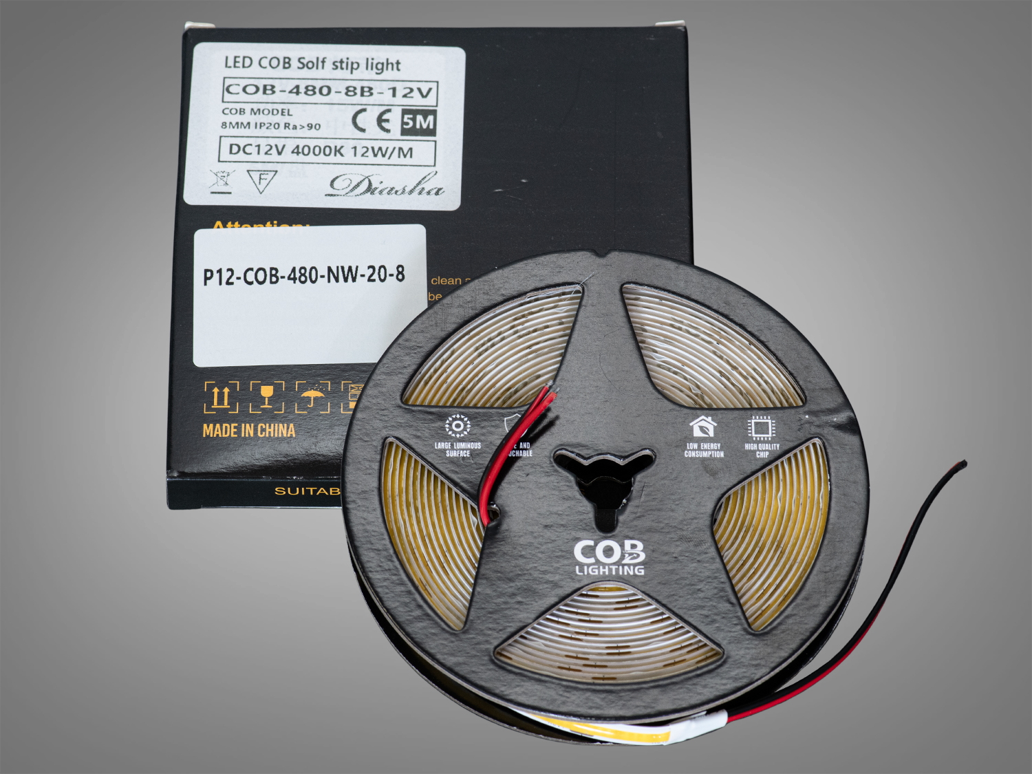 COB LED стрічка 12В, 480 діодів на метр, 8мм, нейтральний