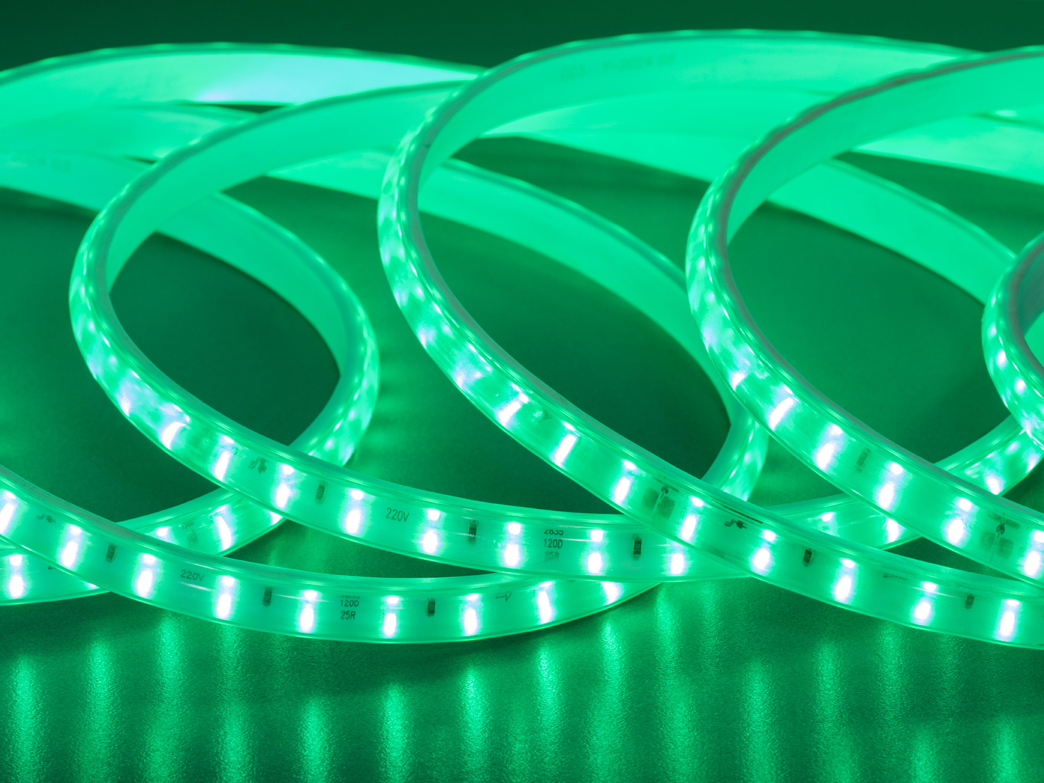 LED стрічка 220в, 288 шт/м, герметична, 10мм, зелений