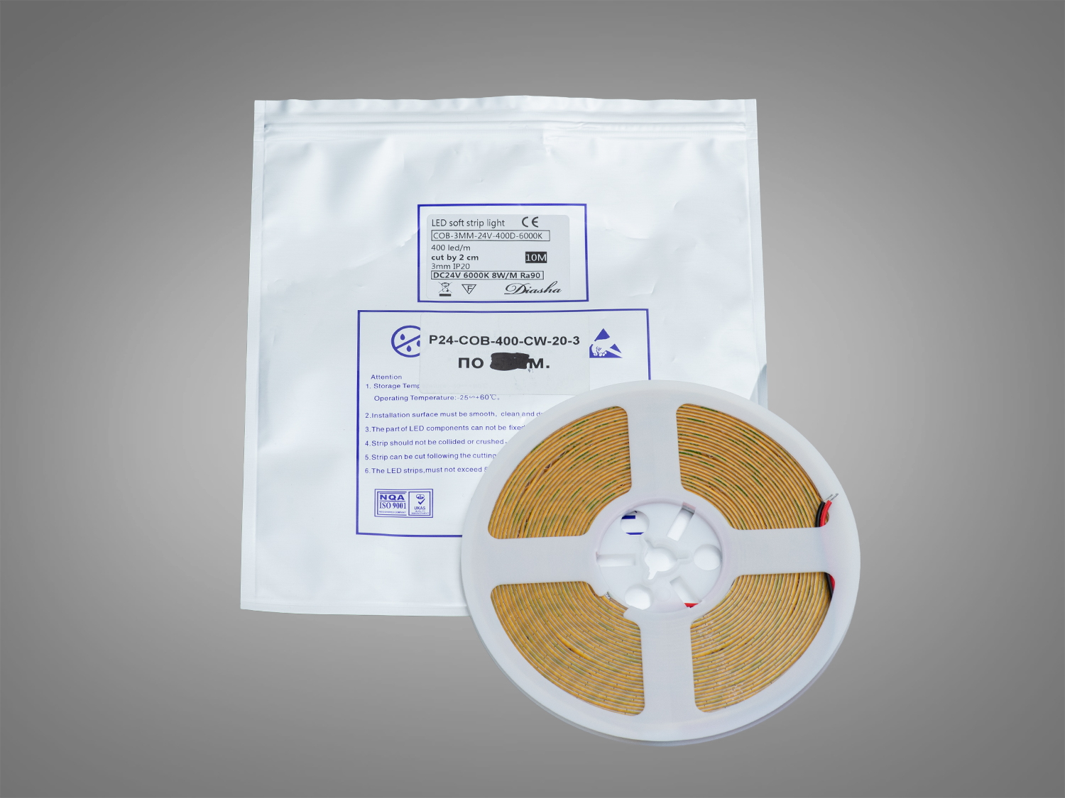 COB LED стрічка 24В, 320 діодів на метр, 5мм, холодний