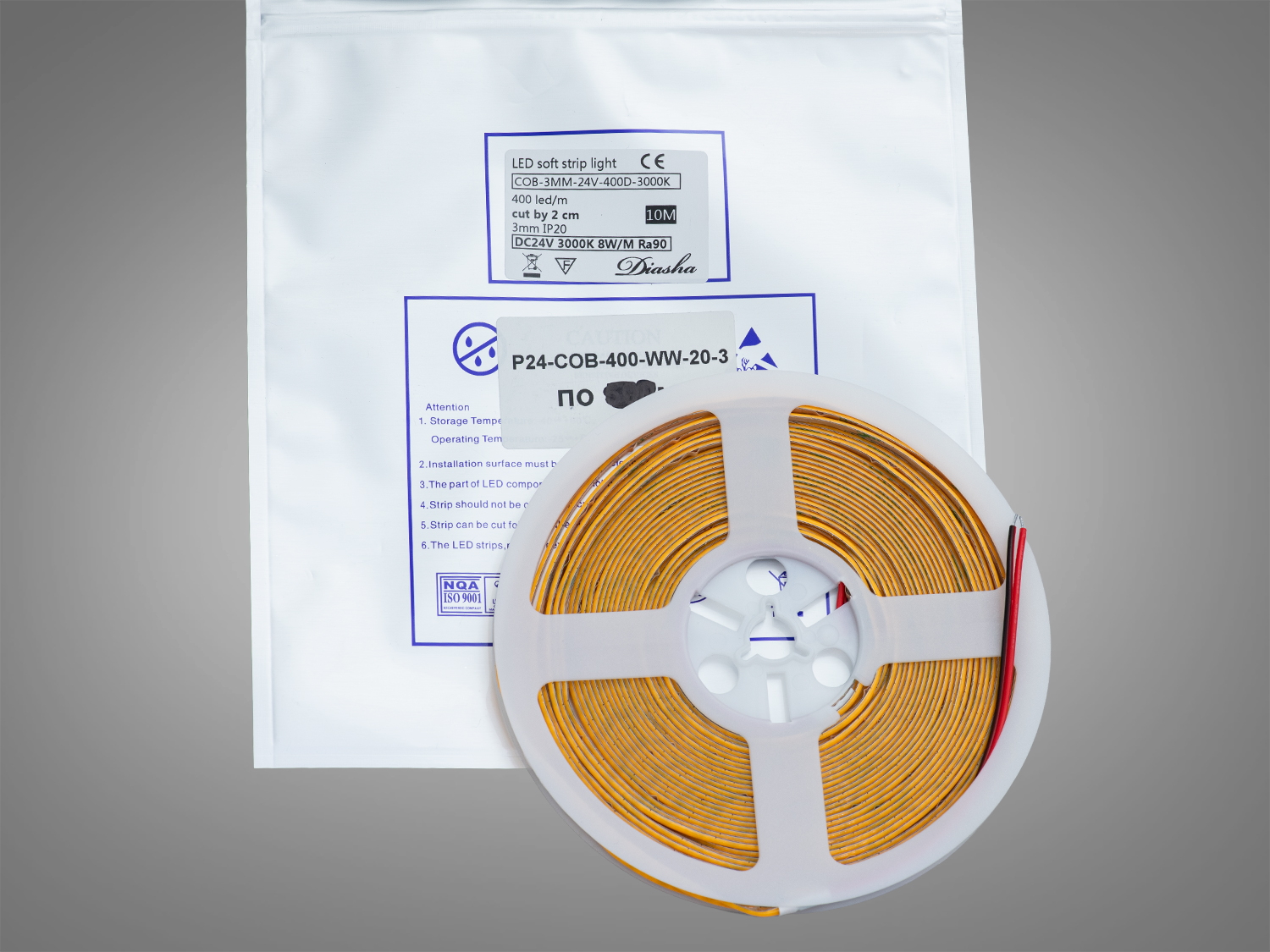 COB LED стрічка 24В, 320 діодів на метр, 8мм, теплий