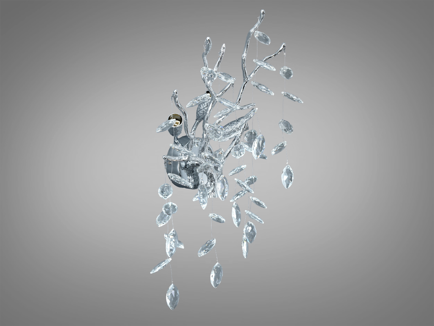 Настінний світильник з кришталевими підвісками на гілках, що нагадують краплі води. Ідеально підходить для сучасного інтер′єру.