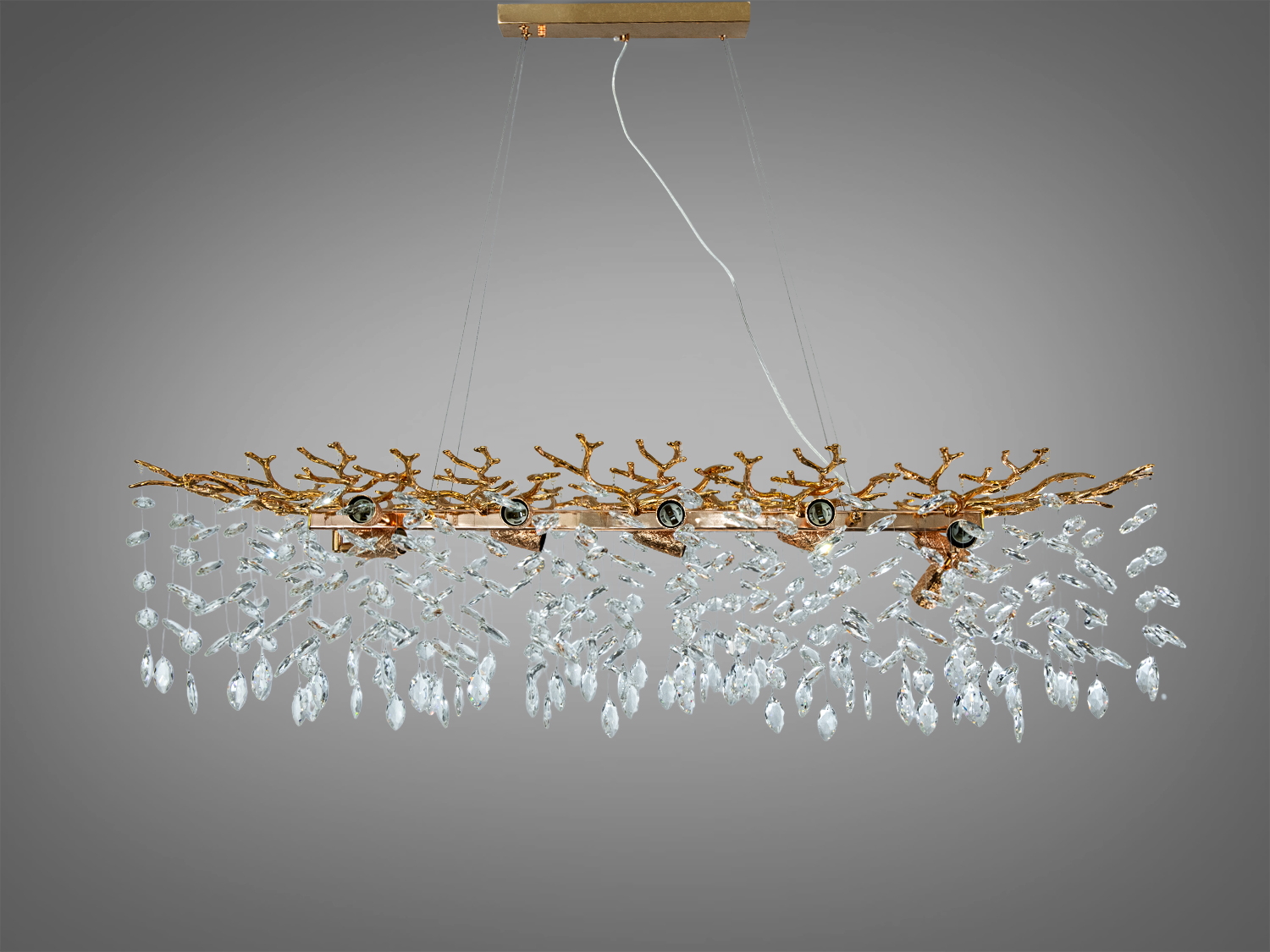 Підвісна кришталева люстра Diasha Гліцинія, золото, 12xE14. Витягнута форма, регульована висота, монтаж на планку. Орієнтовно для кімнат до 24 м².