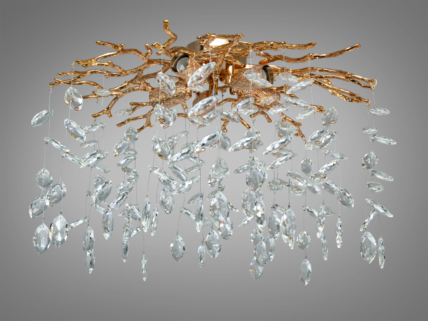 Стельова кришталева люстра Diasha Гліцинія золото, 5xE14. Освітлення до 10 м², алюмінієвий каркас, монтажна планка, керування настінним вимикачем.