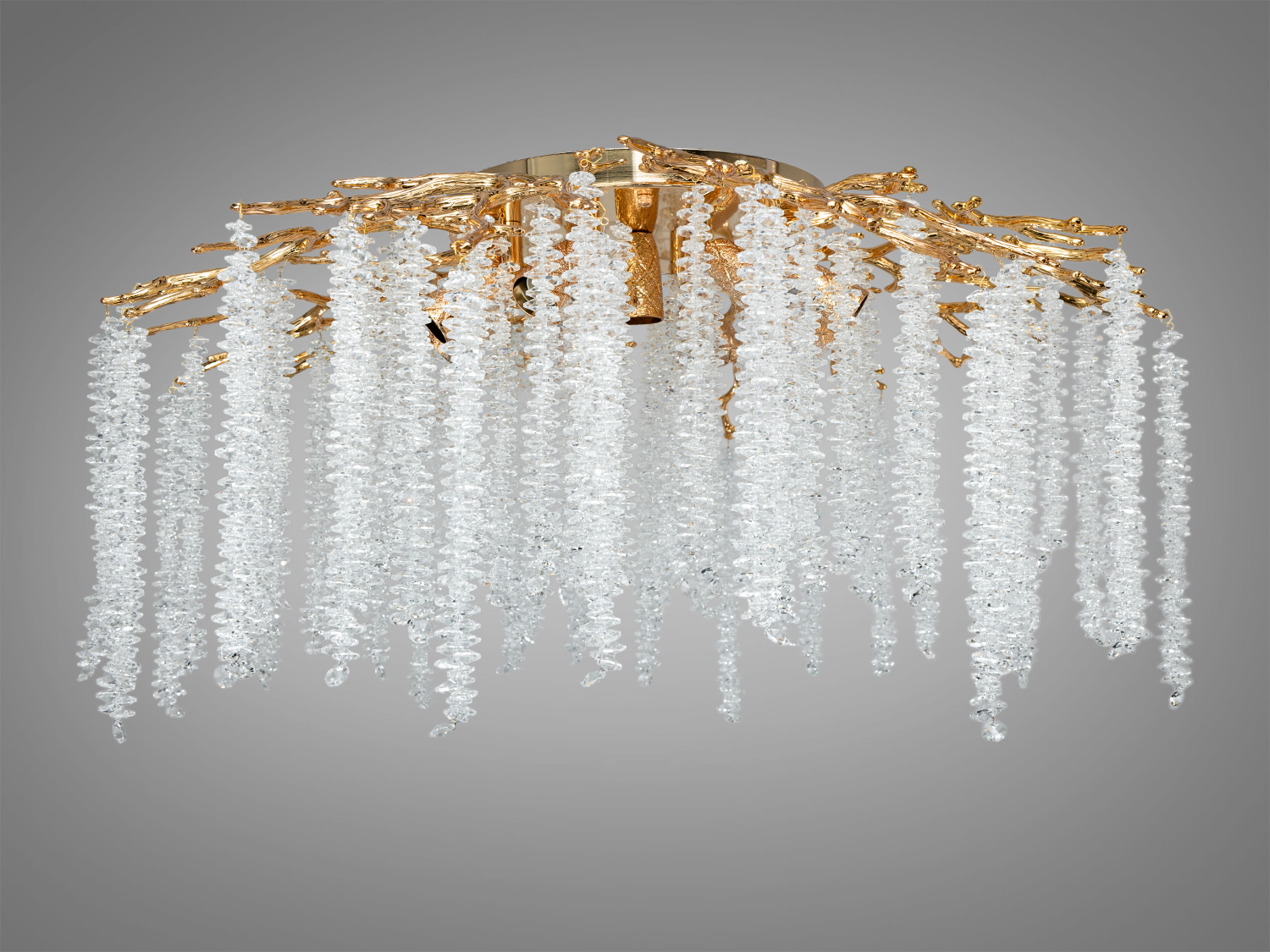 Кришталева стельова люстра Гліцинія, золото, Ø80 см, 9xE14. Для освітлення до 20 м², алюмінієвий каркас, монтаж на планку, керування настінним вимикачем.