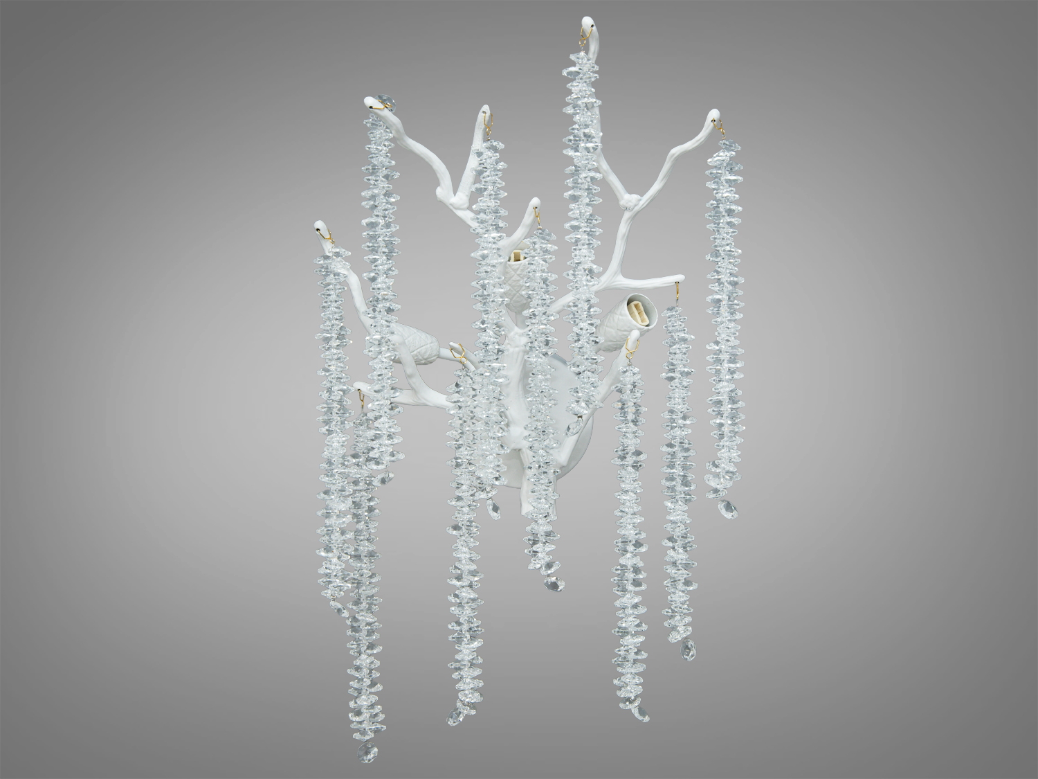 Настінне бра Diasha Гліцинія: білий колір, прозорий кришталь, 3 патрони G9, гнучкі алюмінієві гілки, керування настінним вимикачем. Для вітальні, спальні, коридору.