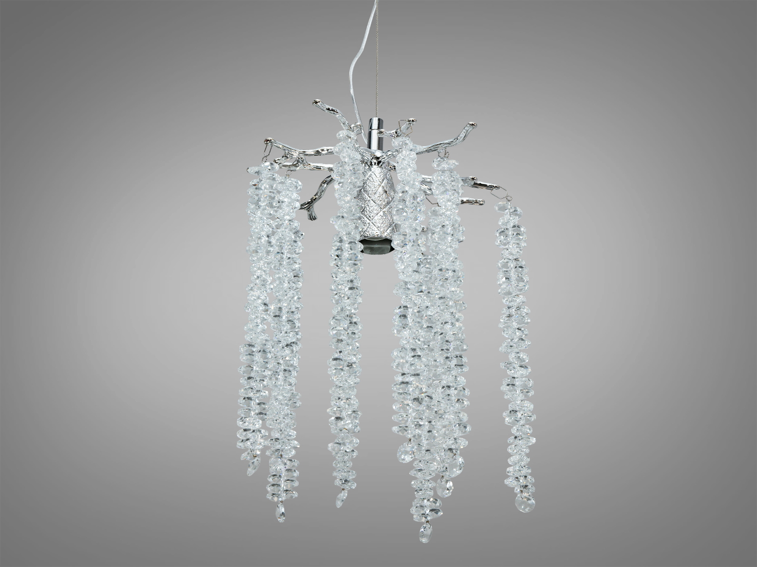 Кришталева підвісна люстра Гліцинія, хром, 1xE14. Регульована висота, монтажна планка, алюмінієвий каркас. Для декоративного підсвічування у вітальні, спальні, холі.