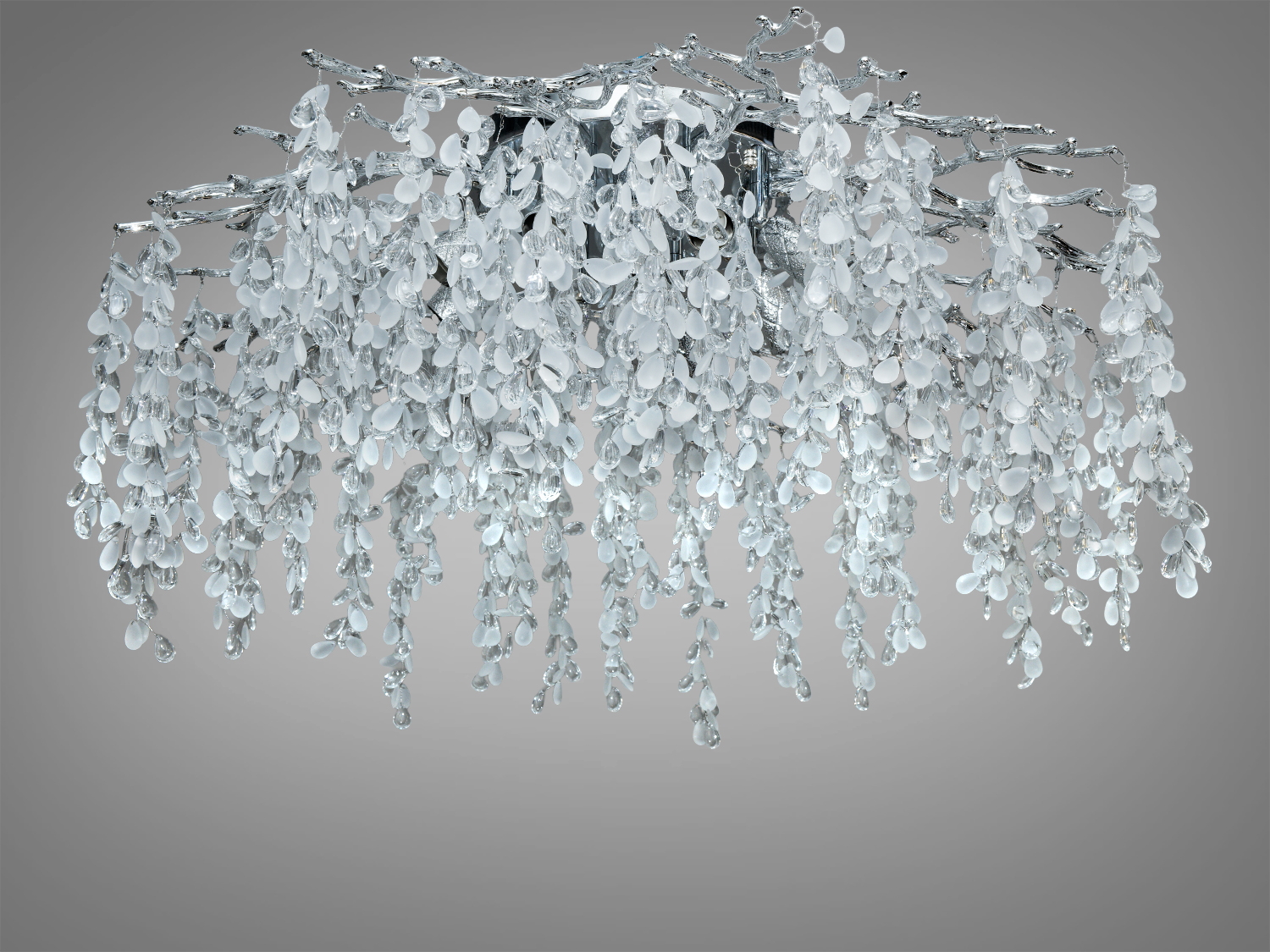 Стельова люстра з кришталевими підвісами, витончений дизайн, підходить для сучасних інтер′єрів, забезпечує м′яке освітлення.