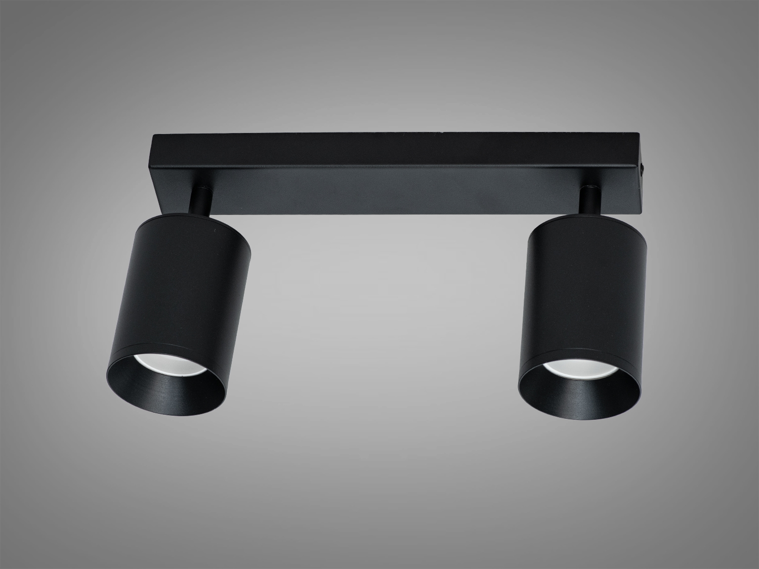 Стельовий світильник чорного кольору з двома циліндричними плафонами. Використовується для загального освітлення в житлових приміщеннях.