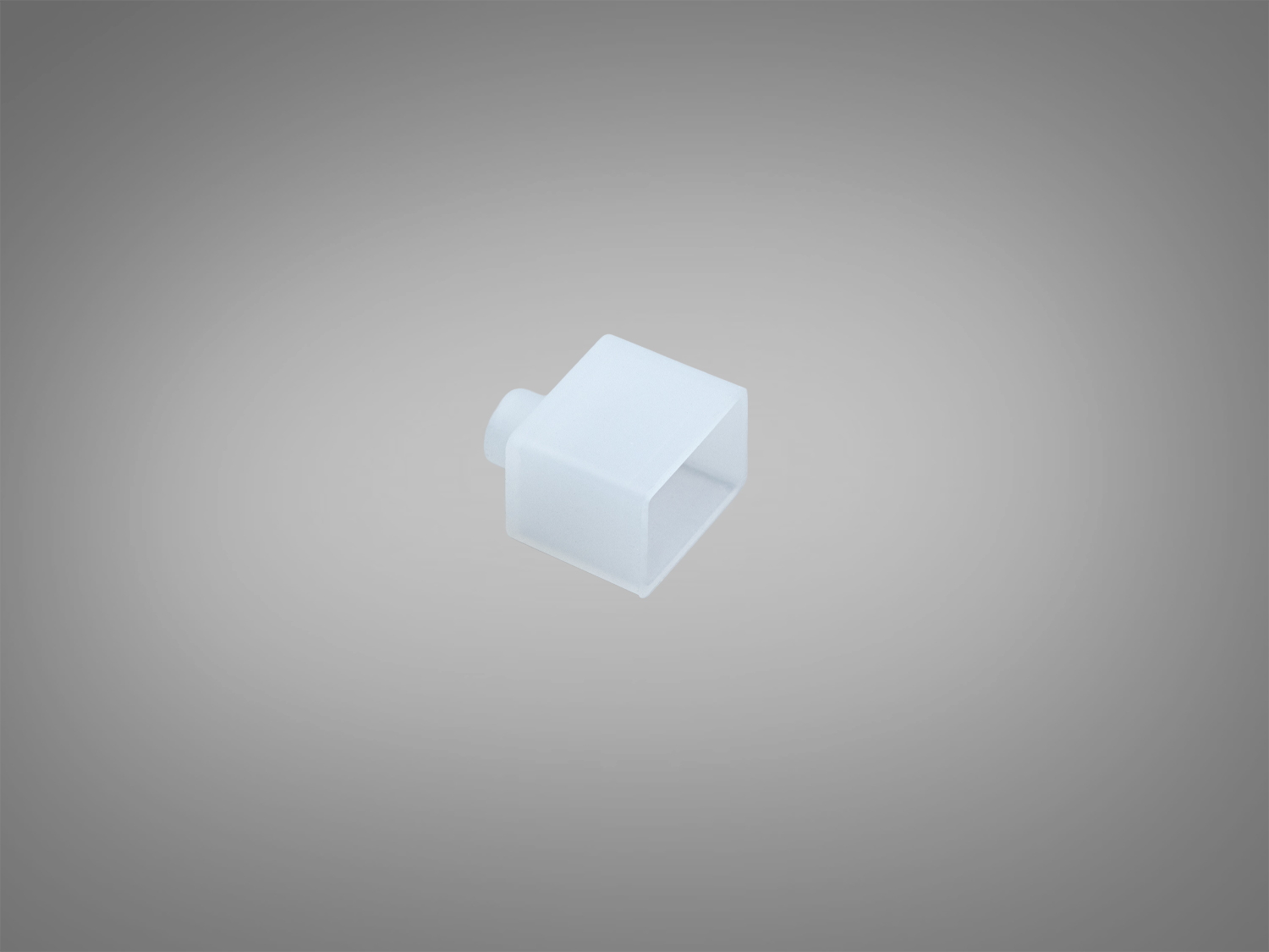 Білий пластиковий ковпачок квадратної форми з отвором для монтажу. Підходить для захисту кінців труб або кабелів у різних інтер′єрах.