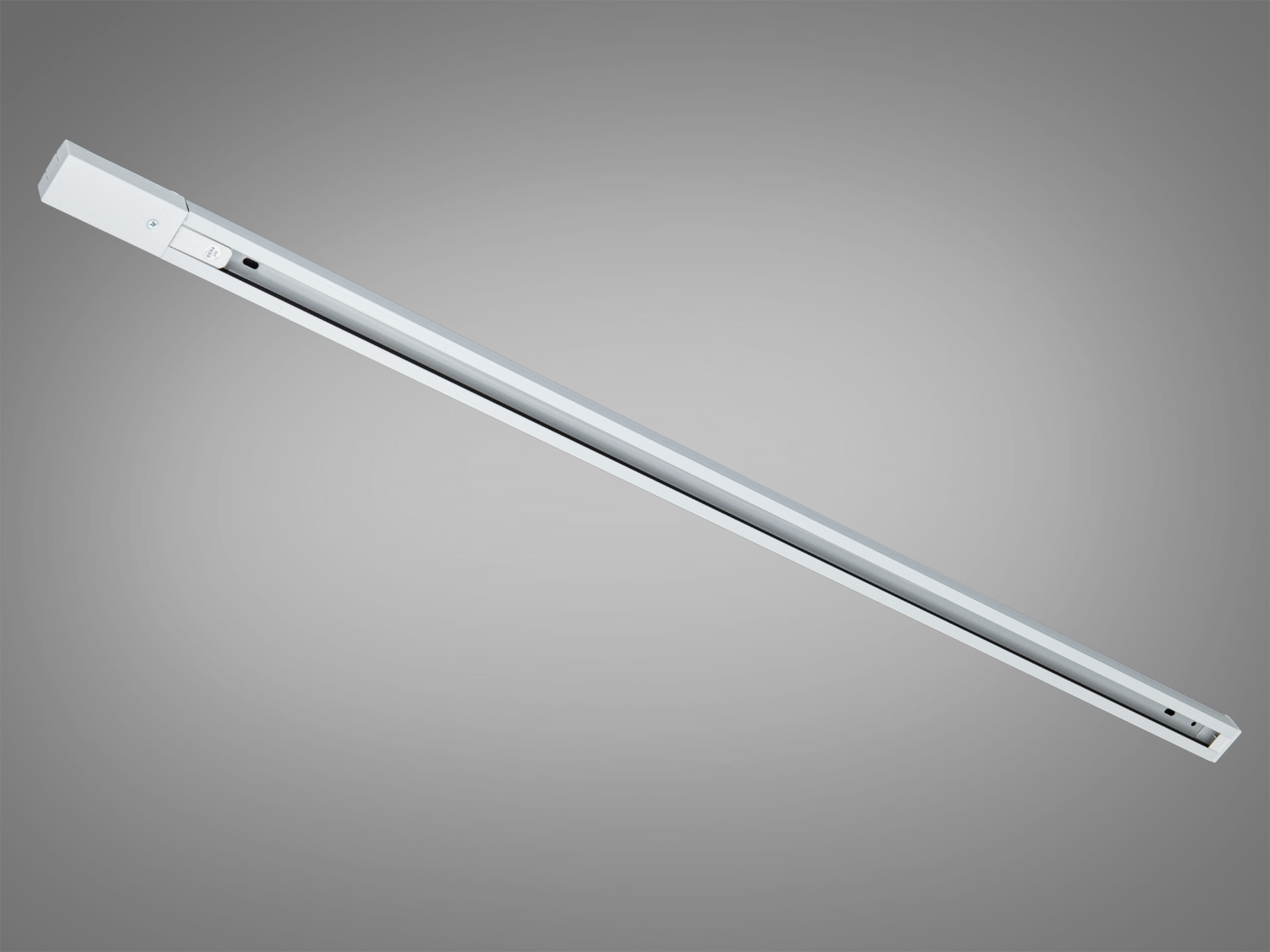 Довгий трековий профіль для освітлення, білий колір, призначений для підвісного монтажу. Виготовлений з міцного металу.