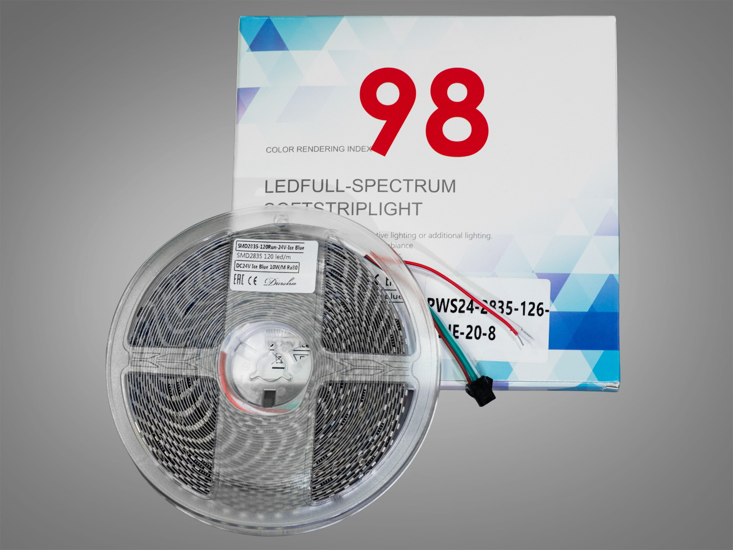Адресна LED стрічка 24В, 126 діодів на метр, 8мм, синя