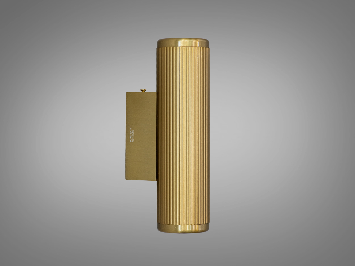 Металевий світильник з рифленою поверхнею, циліндрична форма, підходить для настінного монтажу в сучасних приміщеннях.