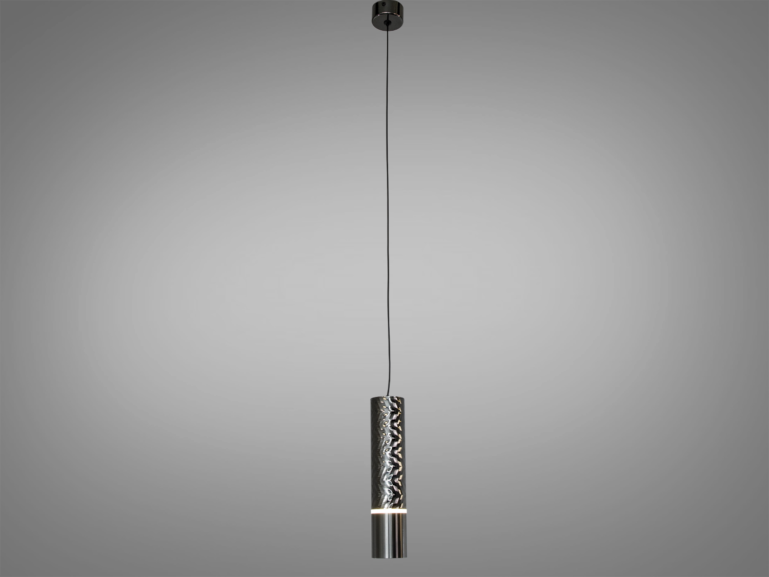 Підвісний світильник на довгому шнурі з чорного металу, вигнута форма з золотистим акцентом. Ідеальний для високих стель.