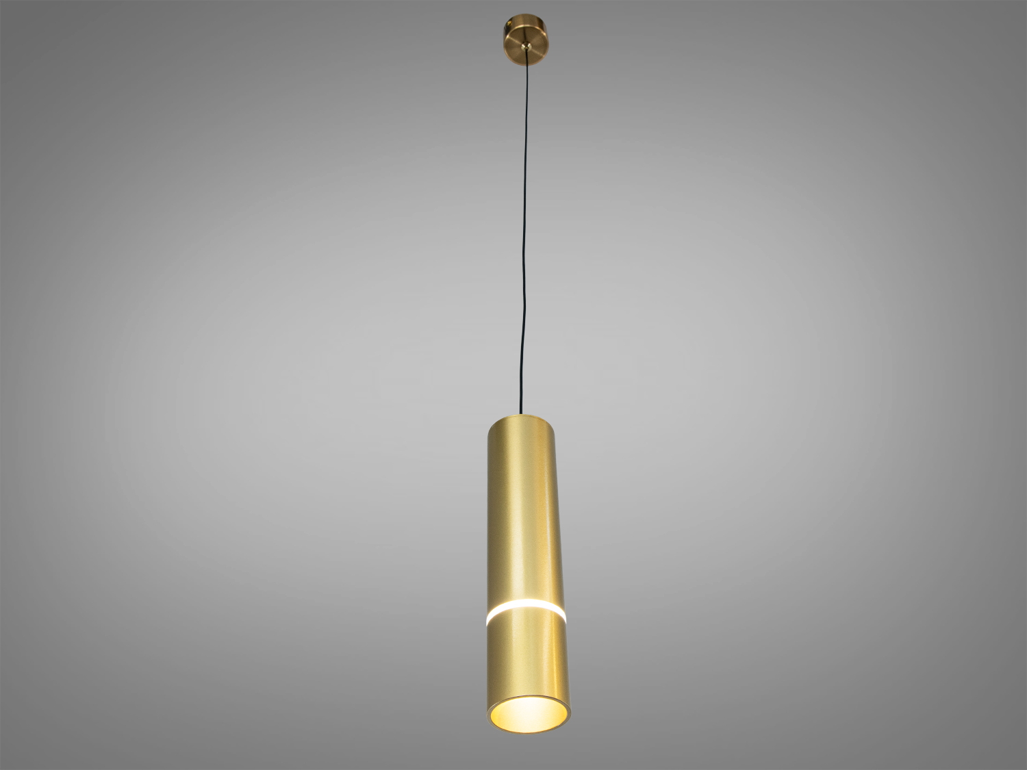 Підвісний світильник з чорного металу, має витончену вигнуту форму та золотисту лінію. Підходить для сучасних інтер′єрів.