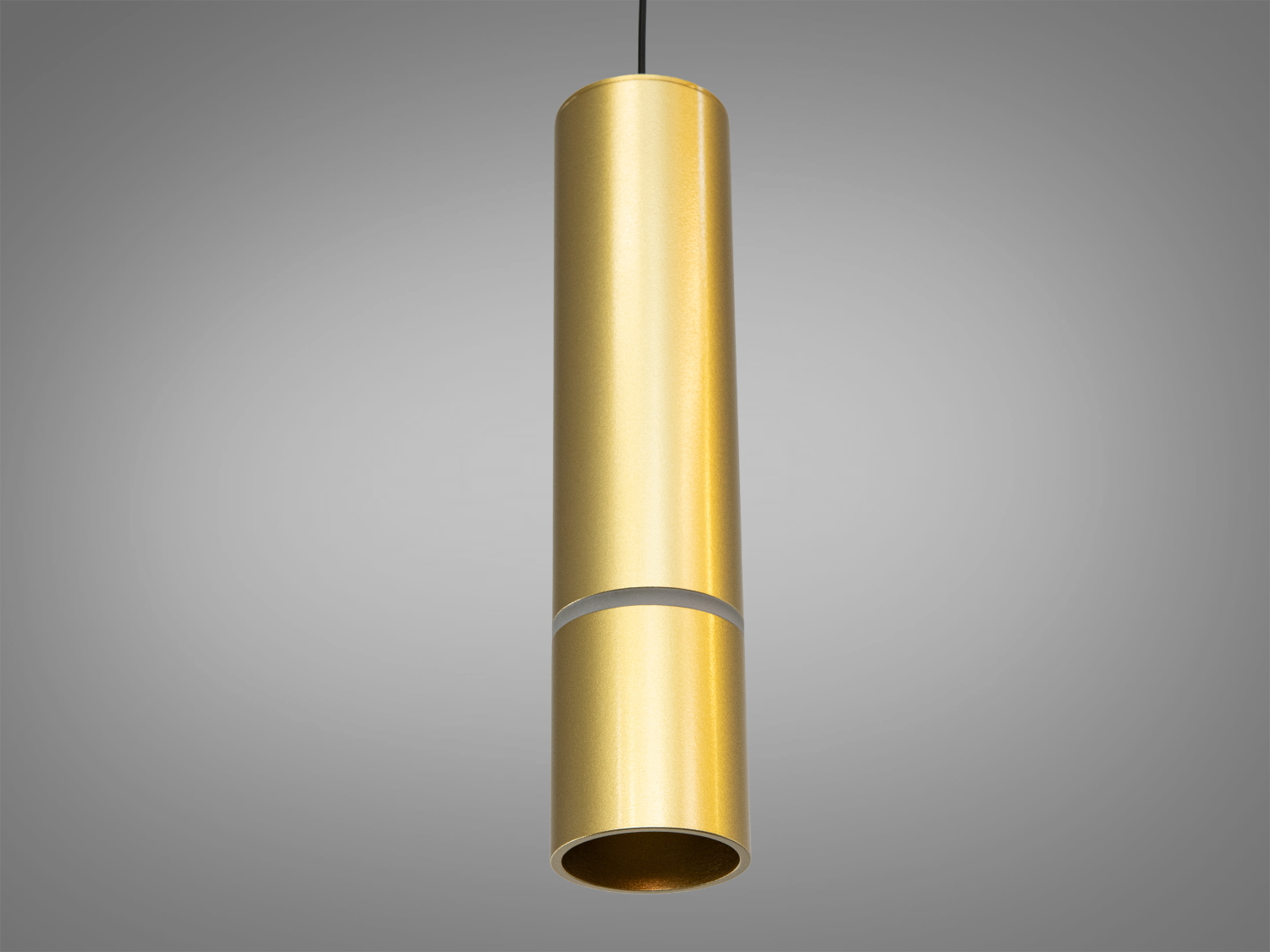 Підвісний світильник на довгому шнурі з чорного металу, вигнута форма з золотистим акцентом. Ідеальний для високих стель.