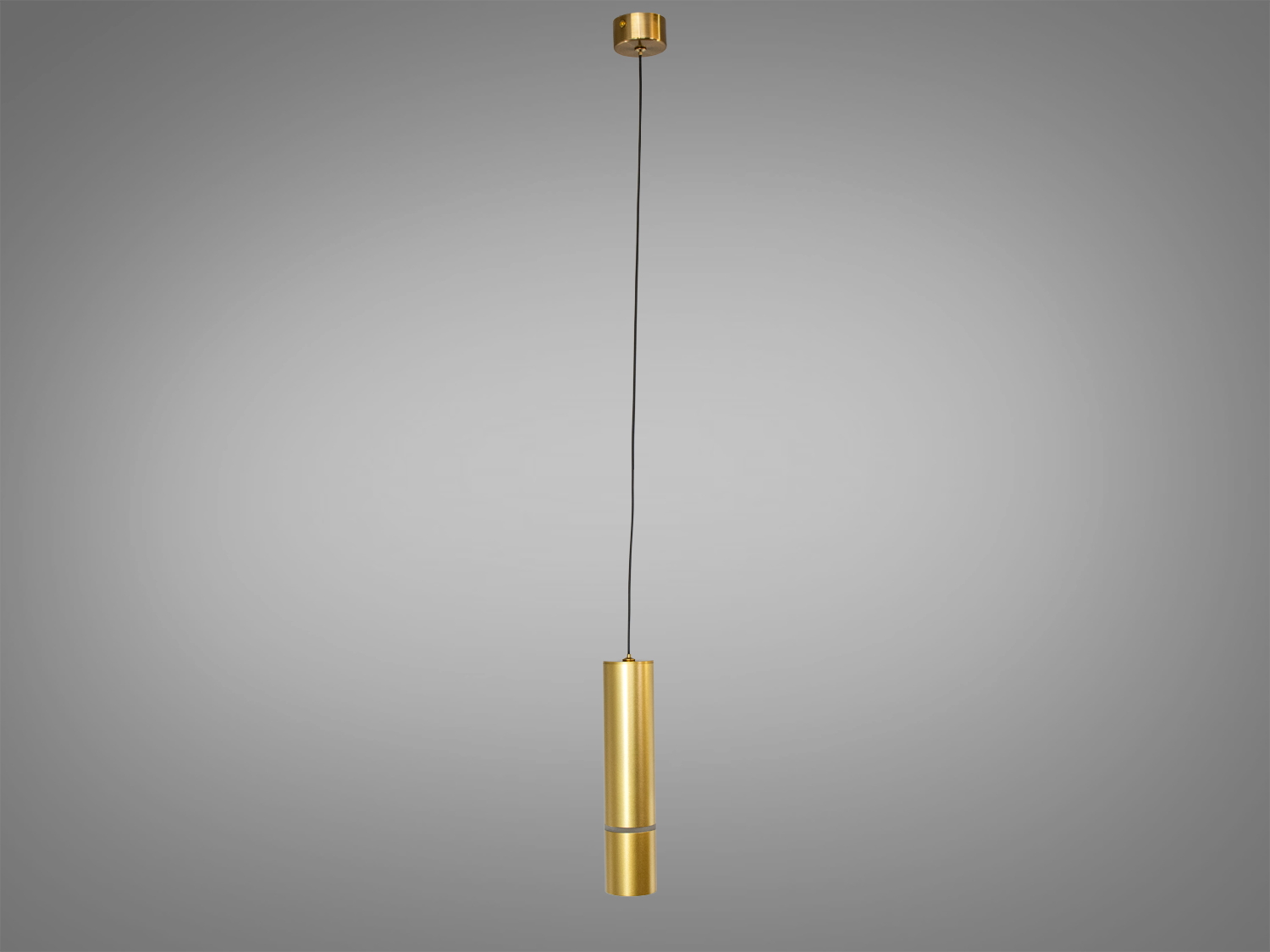 Чорний підвісний світильник з металу, має вигнуту форму та золотисту смугу. Підходить для акцентного освітлення.