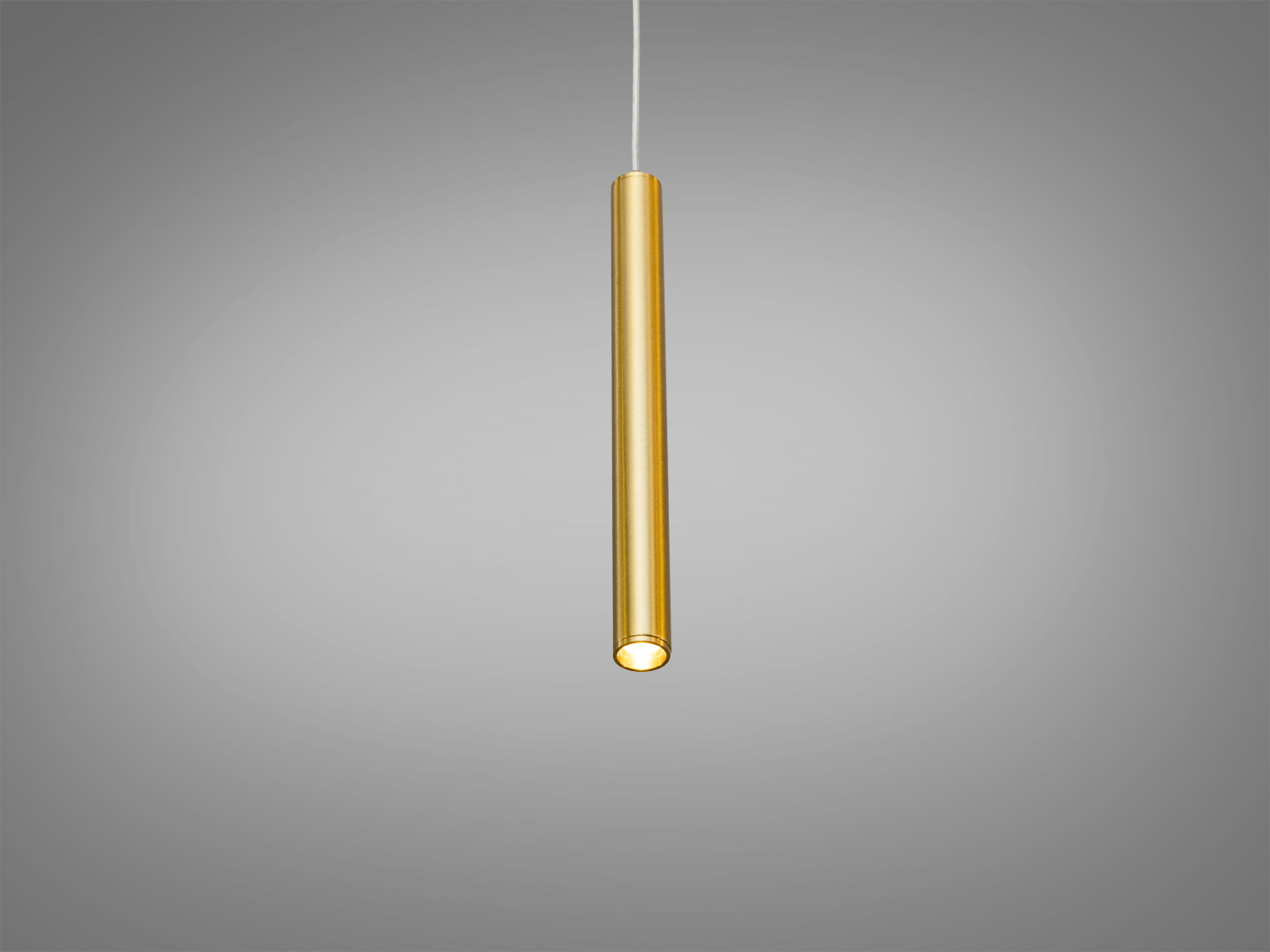 Золотистий підвісний світильник циліндричної форми, підходить для акцентного освітлення в сучасних інтер′єрах.