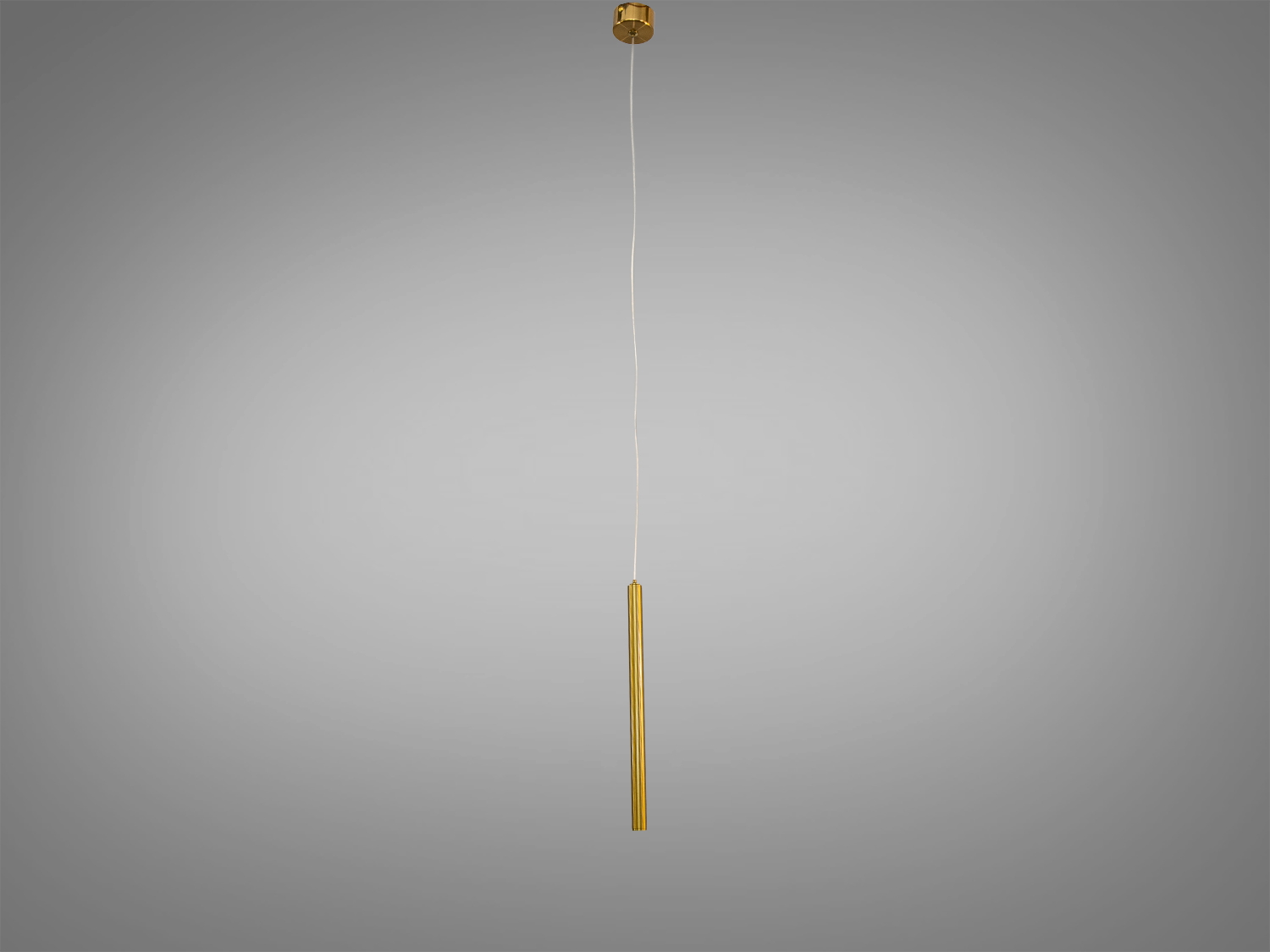 Підвісний світильник циліндричної форми, золотистий колір. Виготовлений з металу, підходить для сучасного інтер′єру, забезпечує спрямоване освітлення.