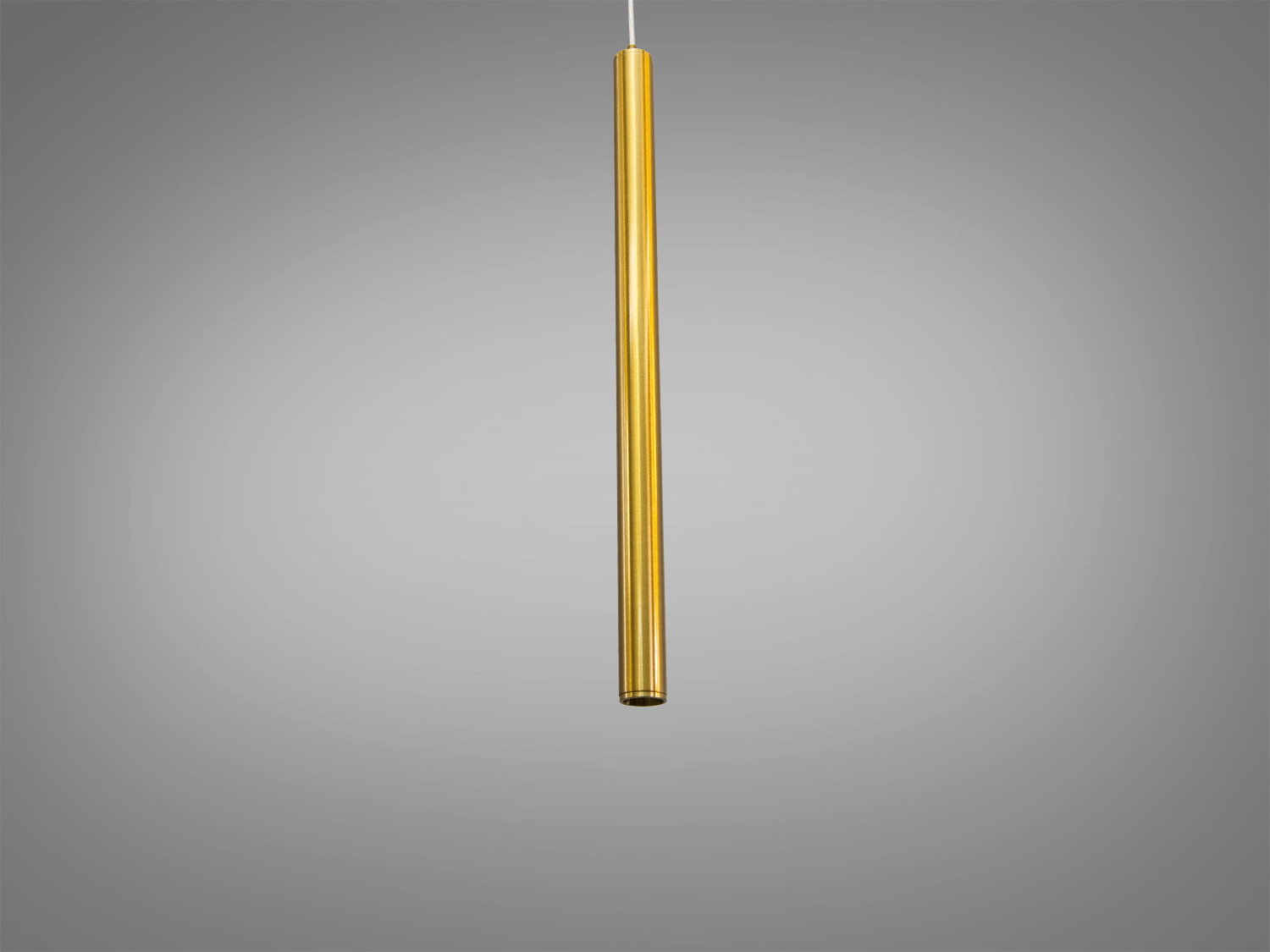 {RU:Подвесной светильник цилиндрической формы, золотистого цвета. Изготовлен из металла, подходит для современного интерьера, обеспечивает направленное освещение.}