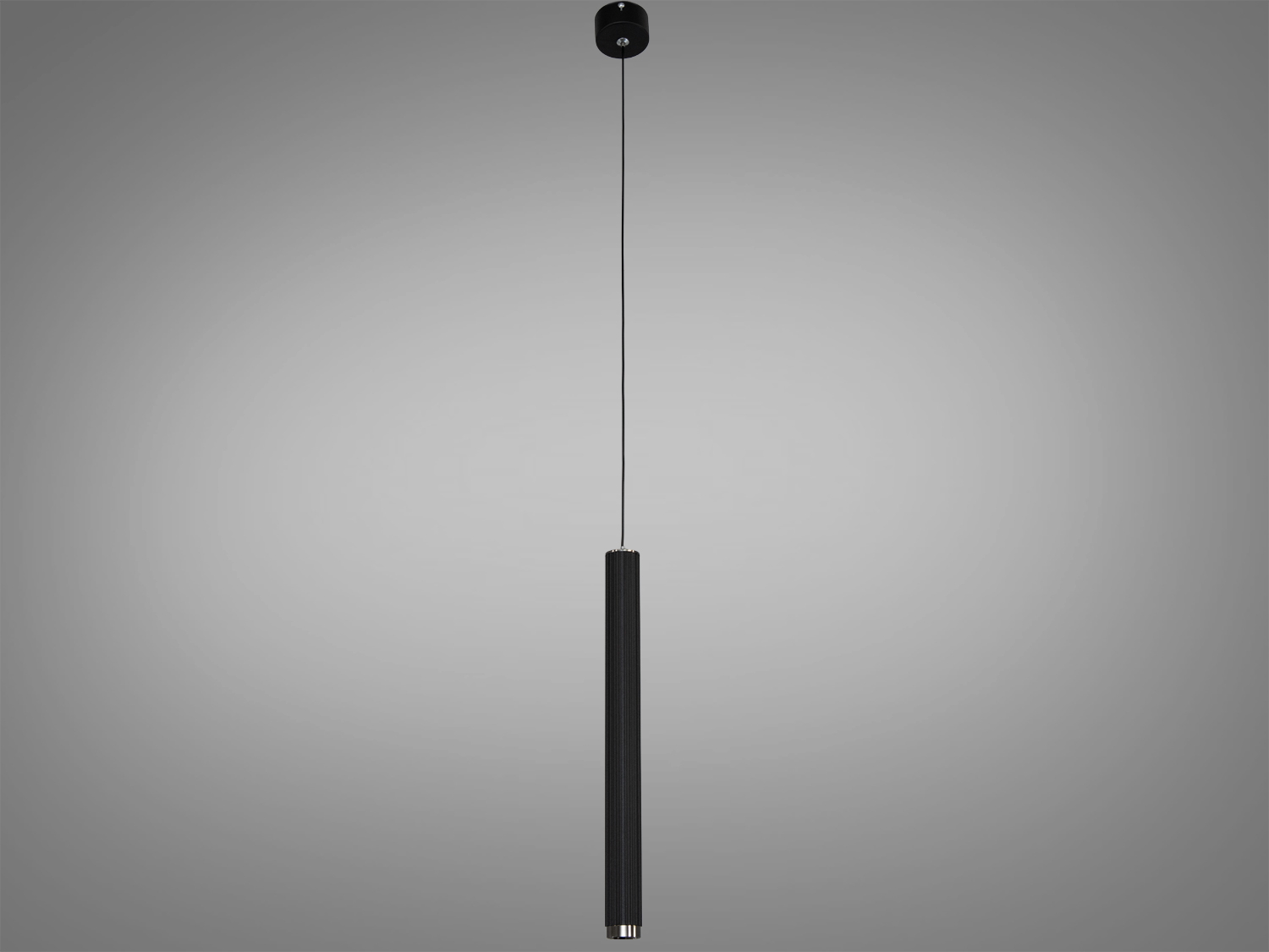 Підвісний світильник з довгим шнуром для регулювання висоти. Чорний циліндричний корпус ідеально підходить для освітлення вітальні.