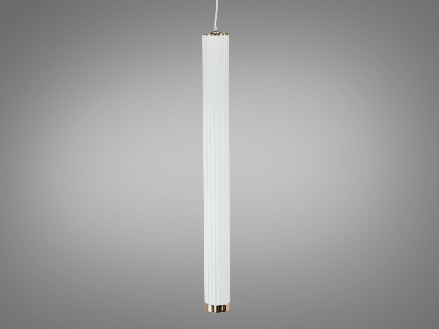 Підвісний світильник циліндричної форми з білим корпусом і золотистими акцентами, ідеально підходить для сучасного інтер′єру.