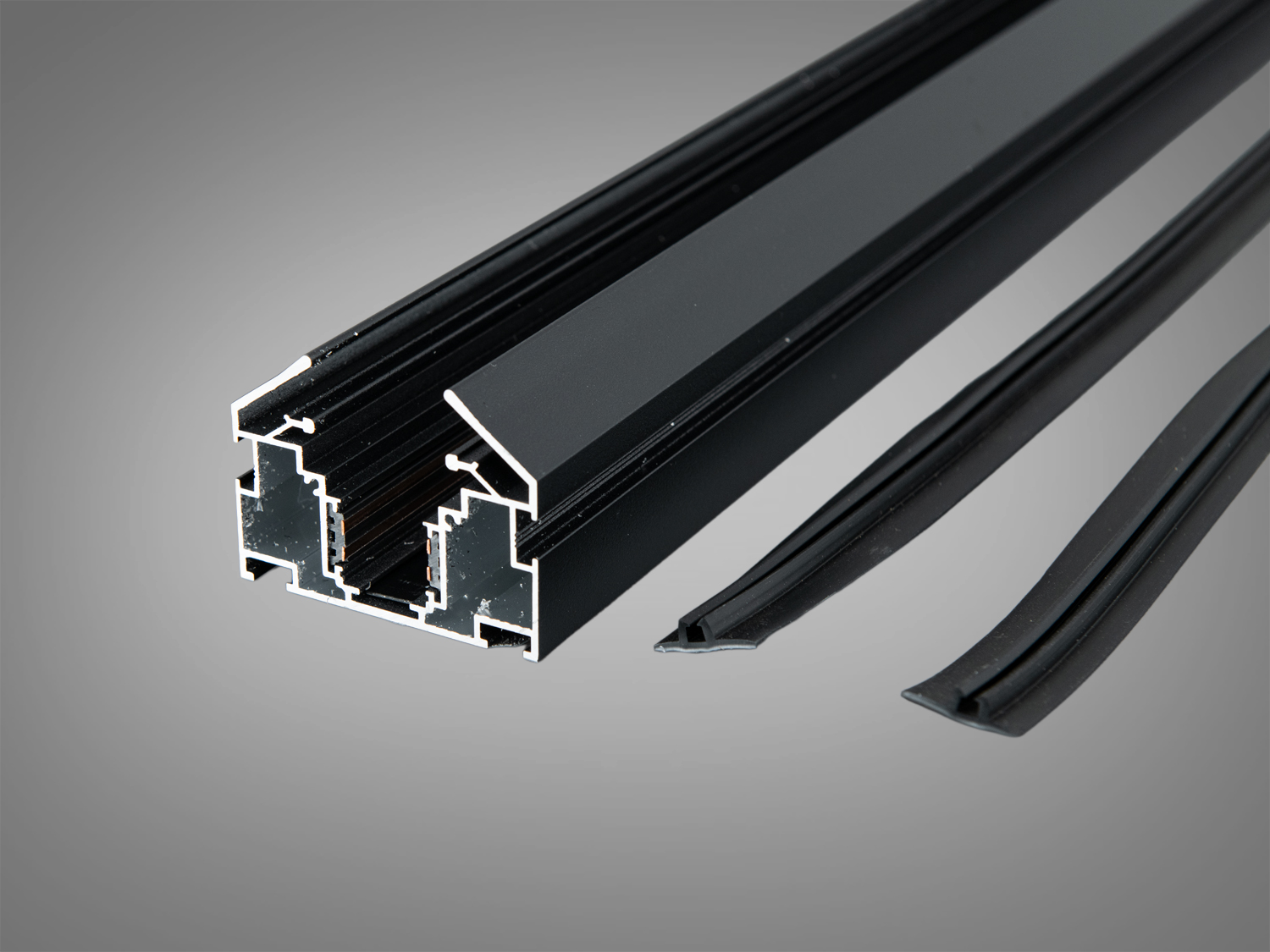 Магнітний шинопровід для натяжної стелі, чорний, 1 м. Металевий врізний профіль з можливими ущільнювачами, для магнітної трекової системи. Гнучке розміщення світильників, акуратна лінія світла.