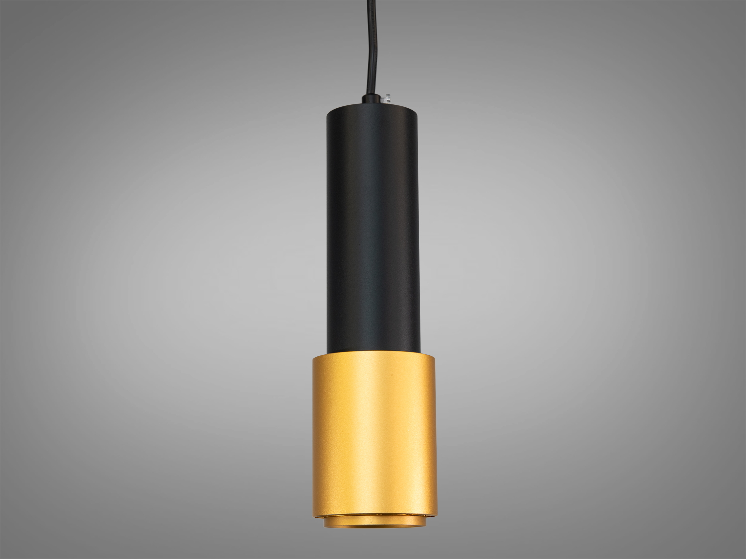 Підвісний світильник тубус чорний із золотом з патроном GU10. Спрямоване акцентне світло для кухні, барної стійки, вітрини та сучасних інтер’єрів.