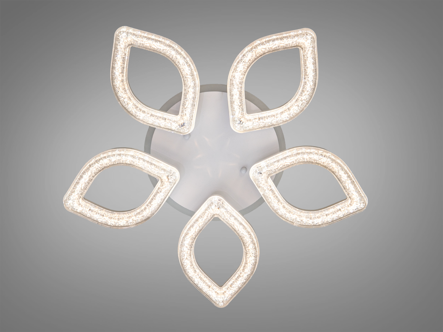 Світильник з п′ятьма акриловими елементами у формі листя, що випромінюють нейтральне світло. Підходить для сучасного інтер′єру.