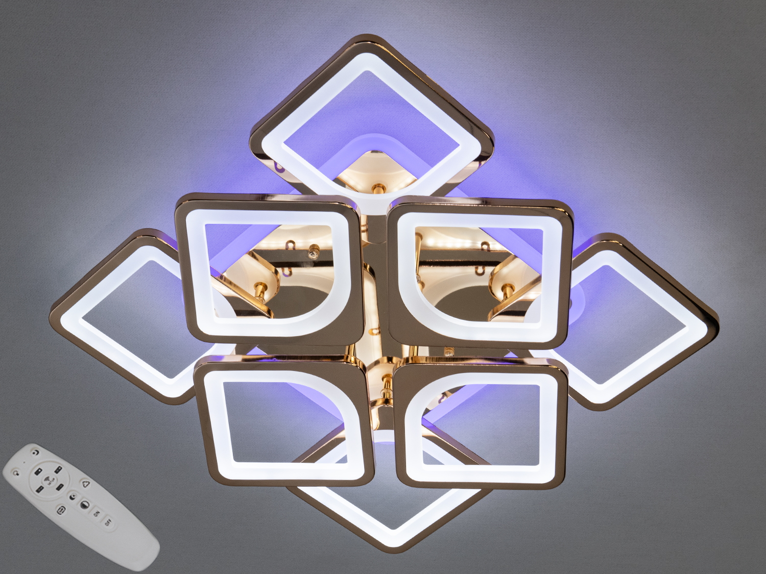 Стельова лед люстра Diasha 8060 з диммером та LED підсвічуванням, 130W, вишуканий золотистий дизайн.