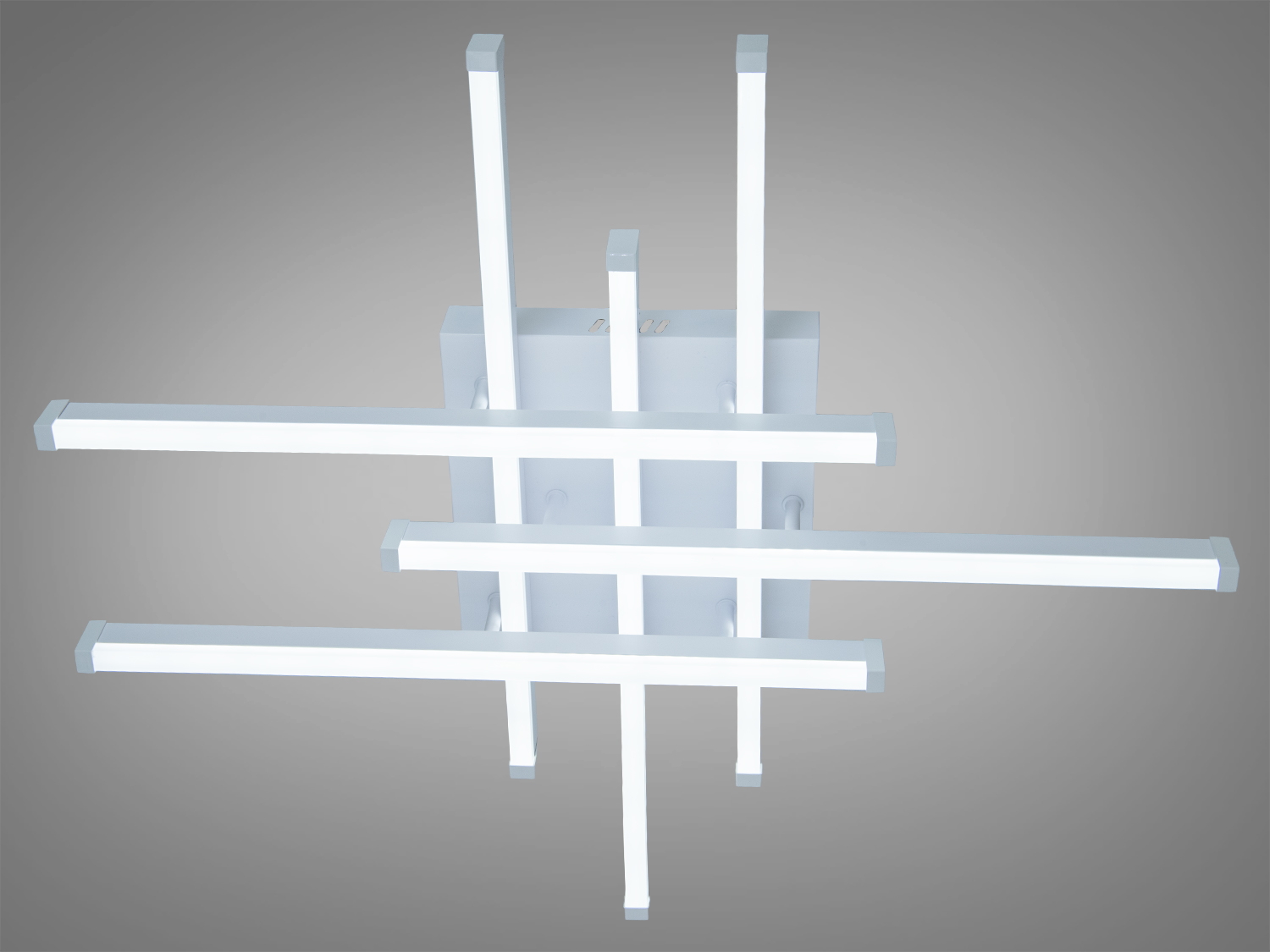 Світильник з вертикальними та горизонтальними світлодіодними акриловими смугами, що забезпечує яскраве біле світло. Підходить для офісних приміщень.