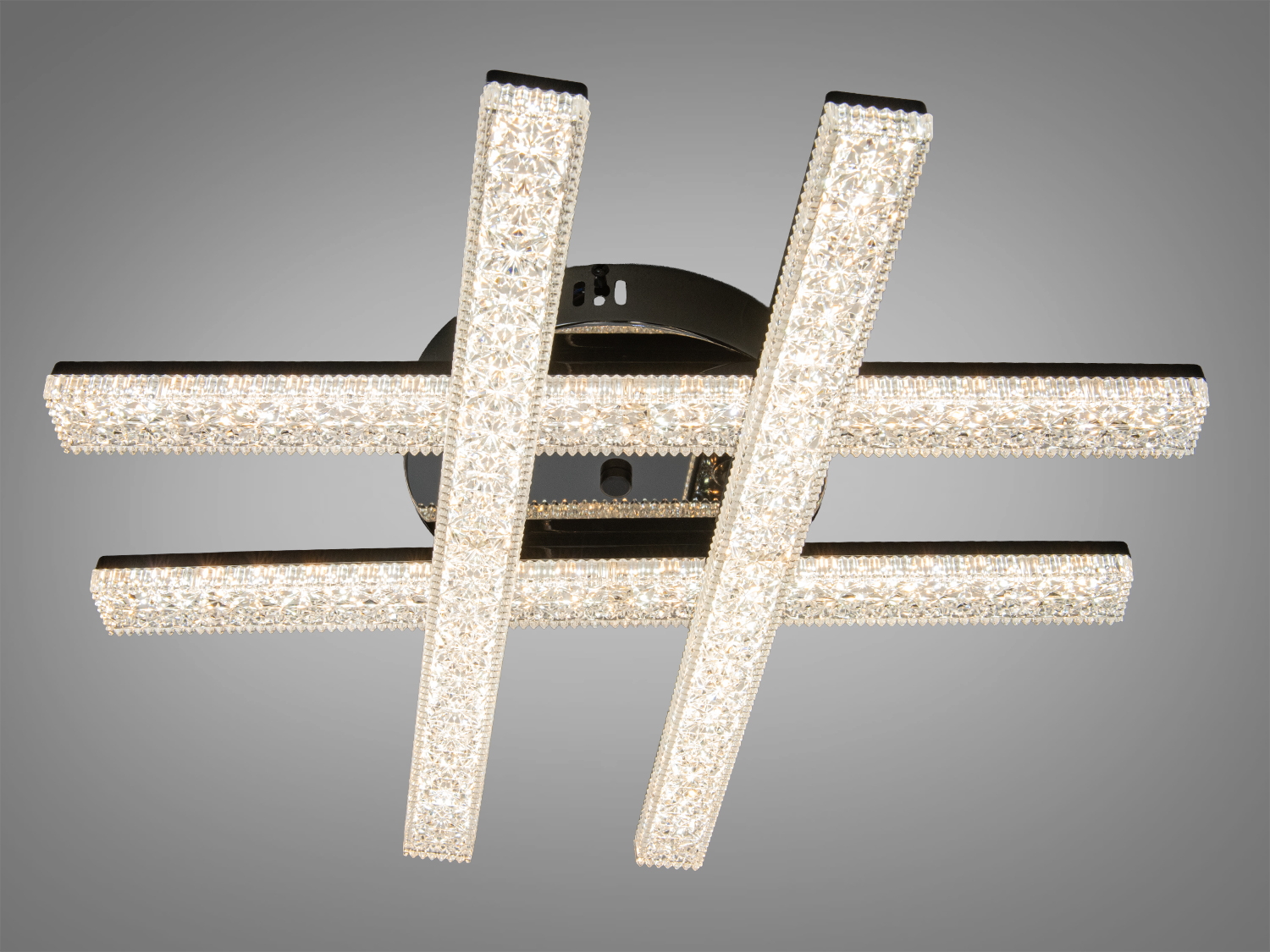 Стельова LED-люстра 62 W, 3410 lm, чорний хром. 4 акрилові модулі, 3 температури 3200/4100/6500K, керування вимикачем, для кімнат до 11 м².